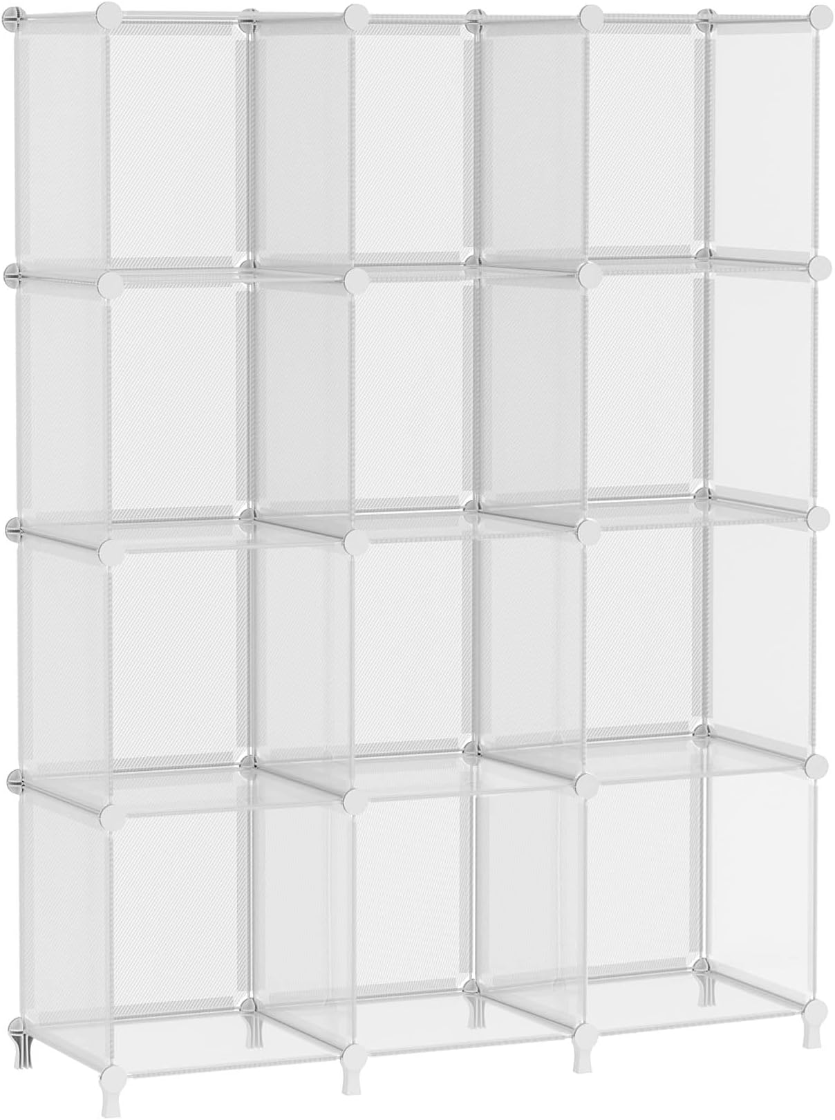 Cube Storage Organizer, 12 Cube Shelves Bookshelf, Closet Organizers and Storage, DIY Stackable Plastic Clothes Organizer Shelving for Bedroom, Home Office, Transparent Twill