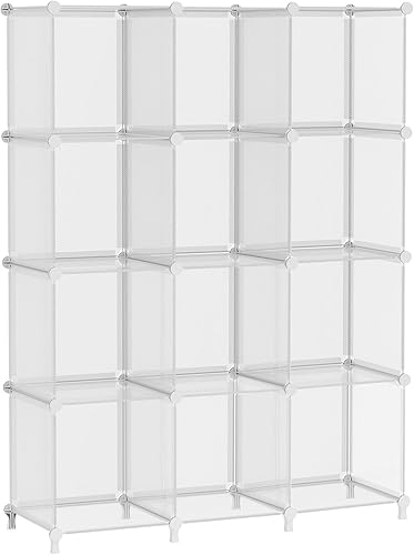 Miniatura 17 de AWTATOS Organizador de almacenamiento de cubos, almacenamiento de 12 cubos, estantería de bricolaje de plástico para armario, con mazo de madera