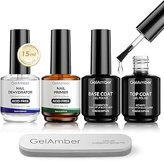 4Pcs 15ml Nail Primer and Dehydrator with Gel Base and Top Coat Set, Nail File, Acid-Free Glossy Durable Long-Lasting Finish Home DIY Nail Salon Nail Prep Kit Gift