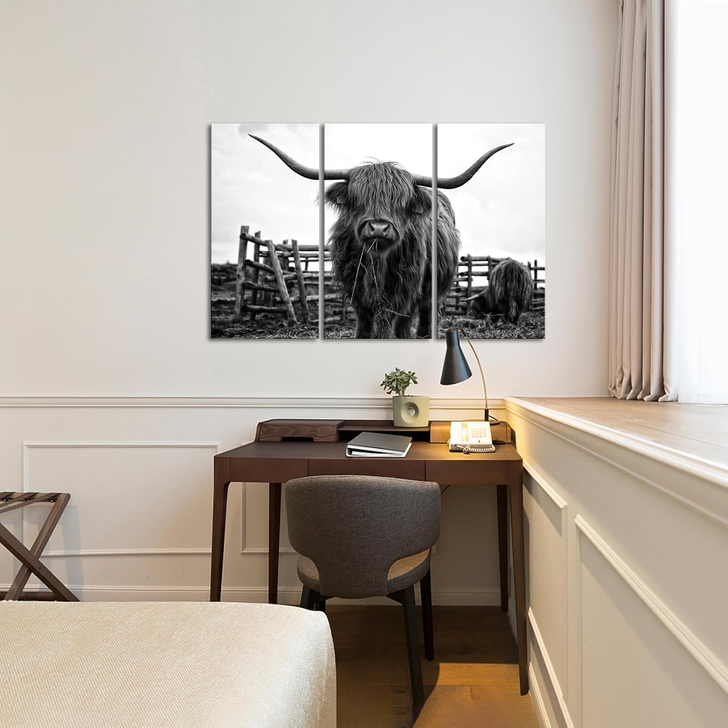 Nachic Wall Highland Cow Wall Art Longhorn Cattle Canvas Artwork Black and White Rustic Barn Paintings Vintage Prints Farmhouse Western Wall Decor for Men's Cave