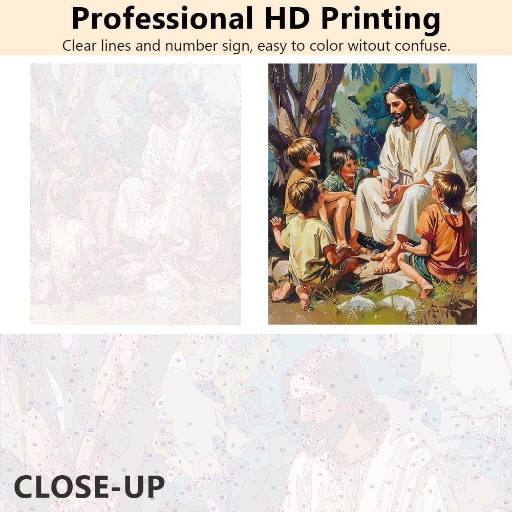 Paint by Number, Jesus Paint by Numbers, Adult Paint by Number Kits on Canvas Color by Number Painting by Numbers, DIY Jesus Tells Stories Oil Number Painting Canvas Arts with Framed, 16 x20 Inch