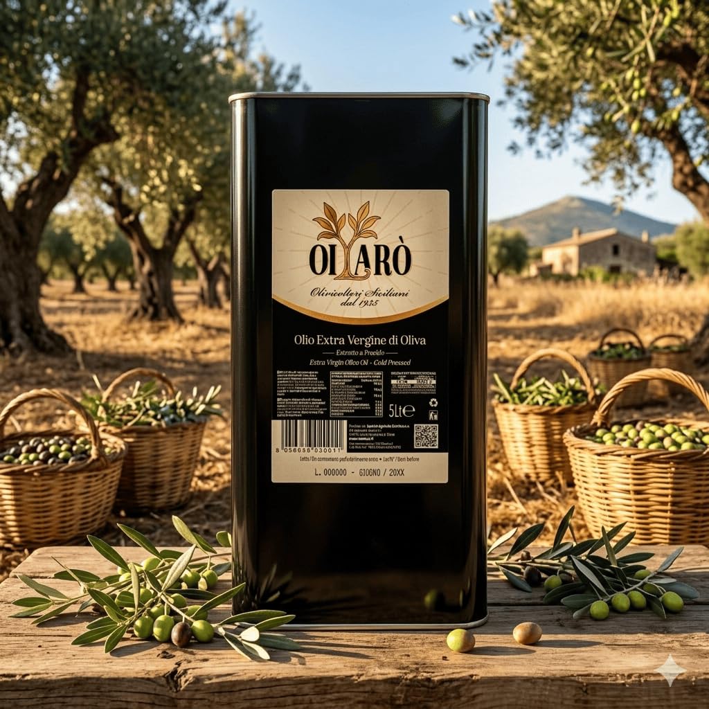 Oilarò Olio Extravergine di Oliva 5 Litri Latta – Nocellara del Belice e Biancolilla, 100% Italiano Sicilia, Spremuto a Freddo, Fruttato Medio, Uso Cucina e Condimento