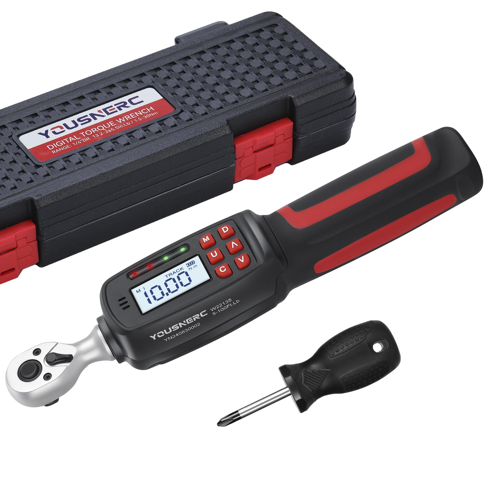 Yousnerc 1/4" Drive Digital Torque Wrench: ±2% High Accuracy with Buzzer and LED Alerts for Automotive, Biking, Measurement Tasks or Home Repairs (13.2-265.5 IN-LB/ 1.5-30Nm)