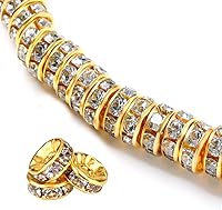 Vista 7 de 200 unidades de cuentas espaciadoras Rondelle de 8 mm, con strass, color AB, cristal, bañadas en oro, cuentas sueltas para hacer joyas, pulseras