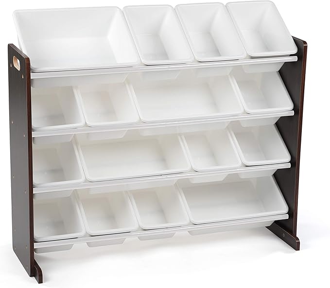 Humble Crew ExtraLarge Toy Organizer, 16 Storage Bins, Espresso/White, 15.5D X 42W