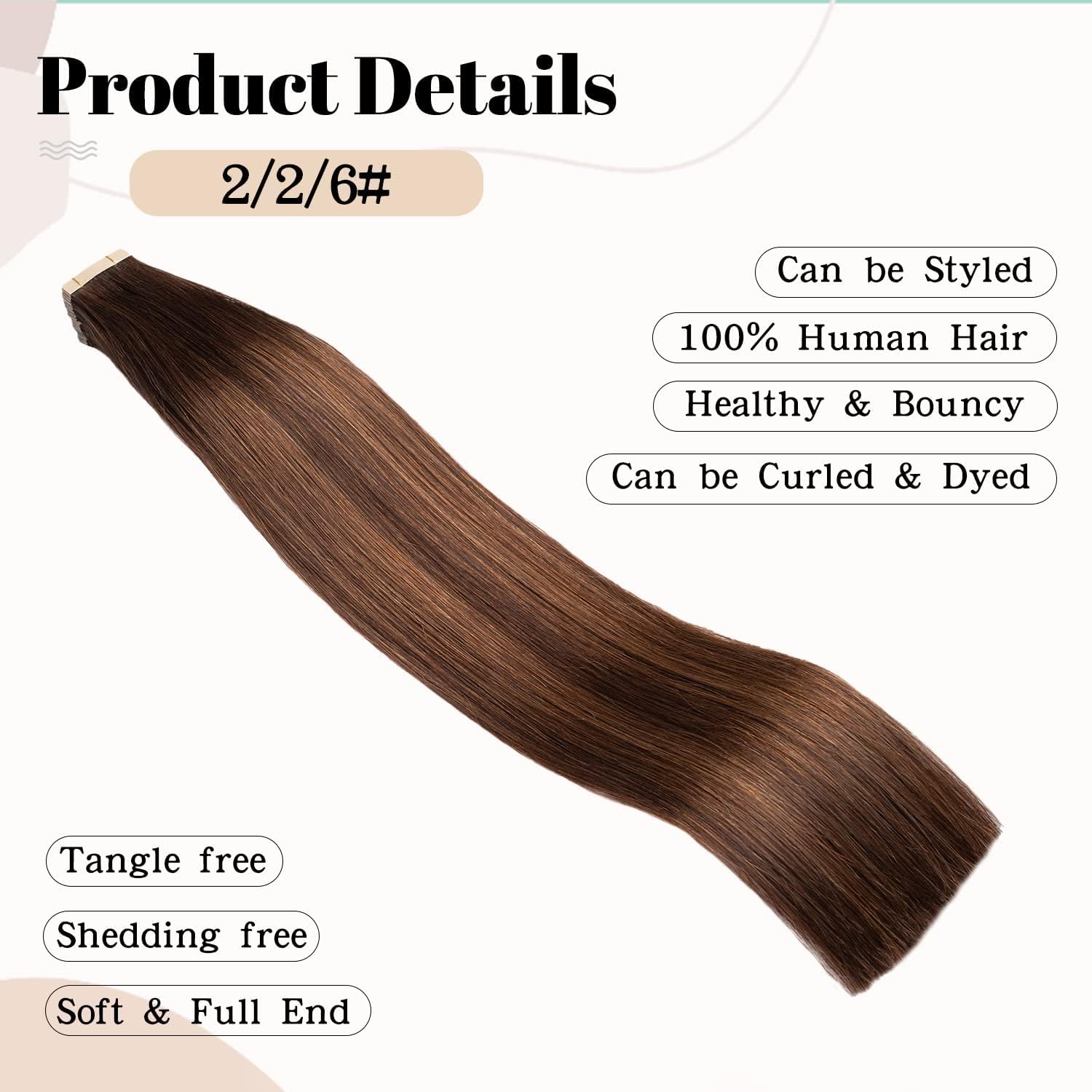 Hotlulana Extension Capelli Veri Biadesivo Marrone Scuro Con Castano(#2/2/6) Extension Capelli Veri 18Pollici 40pcs 45cm 80g Extension Biadesive Capelli Veri Invisible Skin Weft Tape in Extensions.