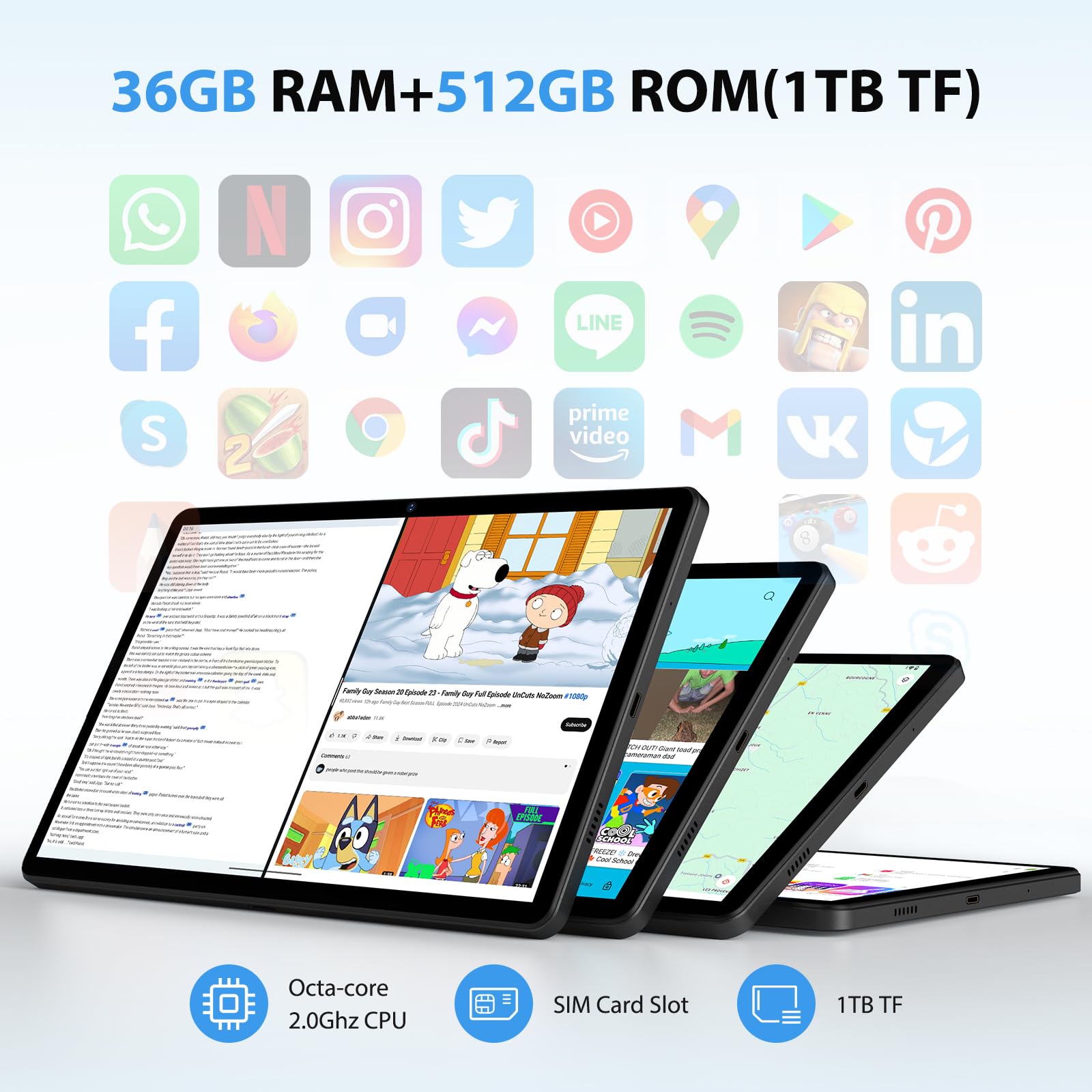 WOREGOO 11 Pollici Tablet Android 15, 4G LTE e 5G WiFi, Octa-Core, 36GB RAM+512GB ROM (1TB TF), 2K 2000x1200 FHD Display, Widevine L1, GMS/GPS/8+13MP/Batteria 9580mAh con Tastiera+Mouse(Nero)