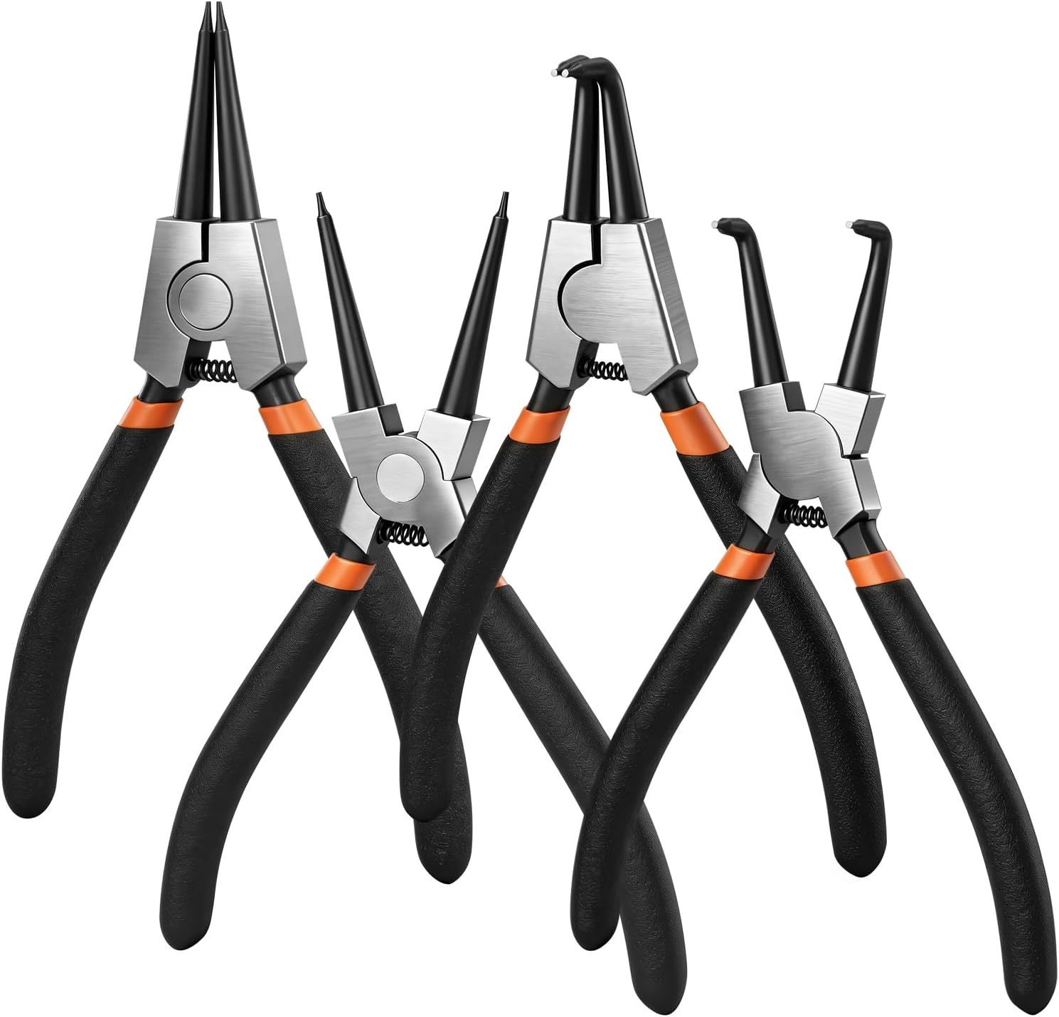 Small Tip Snap Ring Pliers Set, 4pcs 7" Internal/External Circlip Pliers Kit with Straight/Bent Jaw