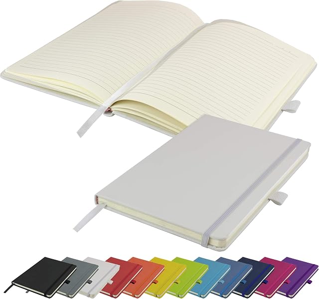 A5 Notebook New Lined Hardback Journal Notepad Note Book Notes Diary Pad (White)