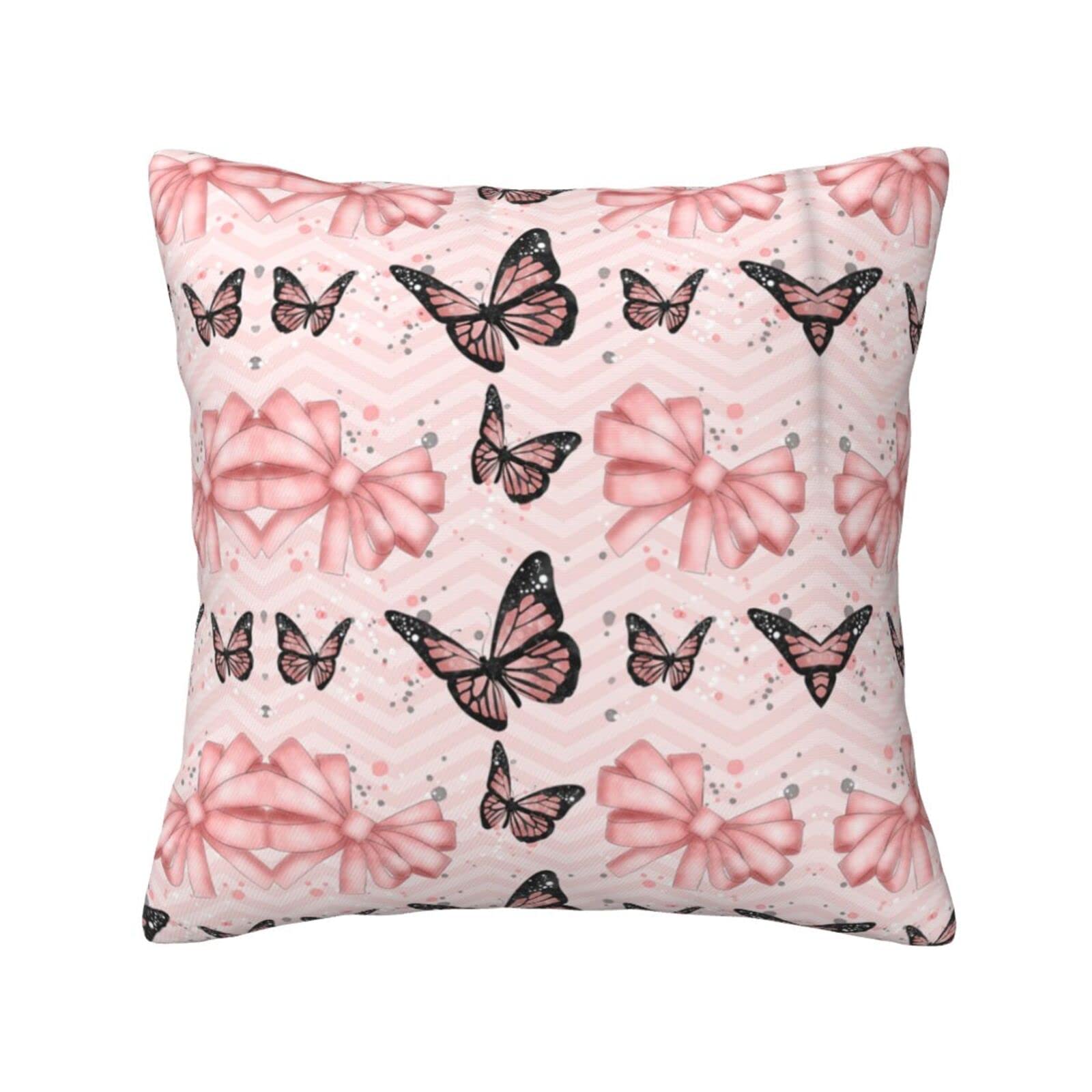 ESASAM Butterfly Pink Print Stylish Throw Pillow - Double-Sided Printed Design, 100% Polyester Material