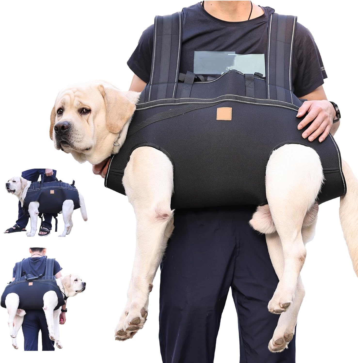 Xing - Imbracatura per cani di taglia grande, imbracatura per cani di taglia grande, supporto per riabilitazione per scale/auto, vecchi, lesioni, artrite, supporto per gambe posteriori (nero, 3XL)