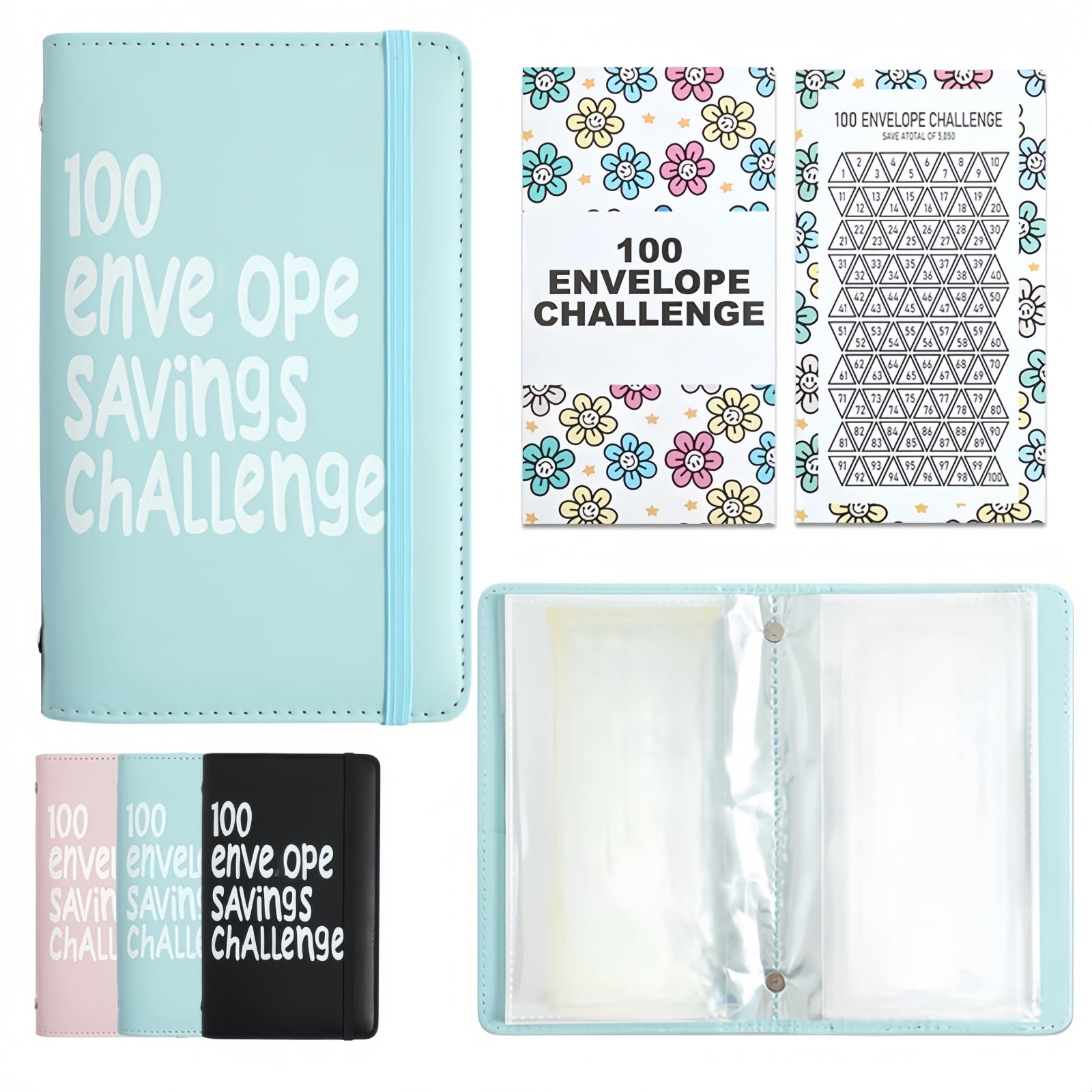 Wyhrse 100 Envel/ope Challenge Binder,Mo/ney Saving Wa/llet,Reusable Cash Book,Mo/ney Saving Binder for Adults Use,Saving Book with Cash Envel/opes,Bu/dget Planner,Funny Design,Portable,Reusable,Blue