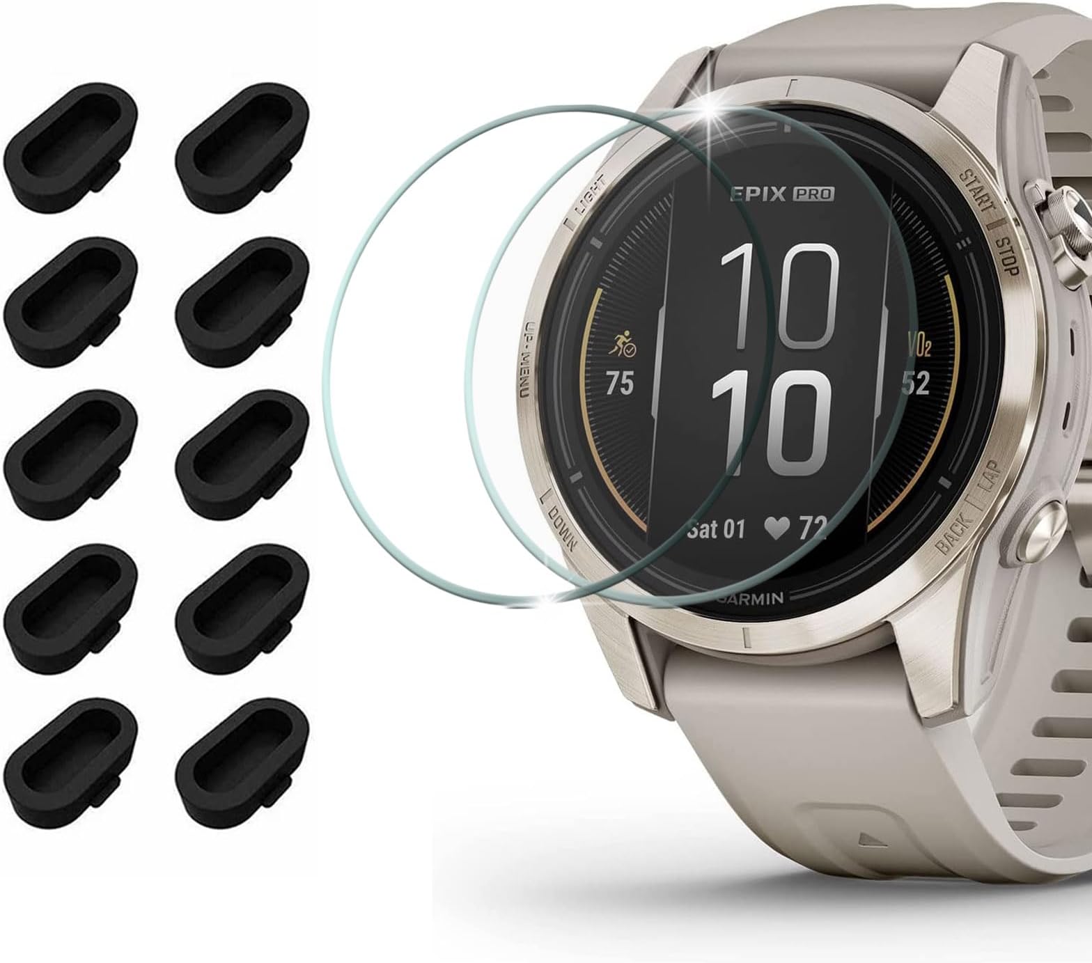 Miimall Screen Protector & Charger Port Protector for Garmin epix Pro (Gen 2) 42mm, 2 Tempered Glass + 10 Silicone Dust Plugs