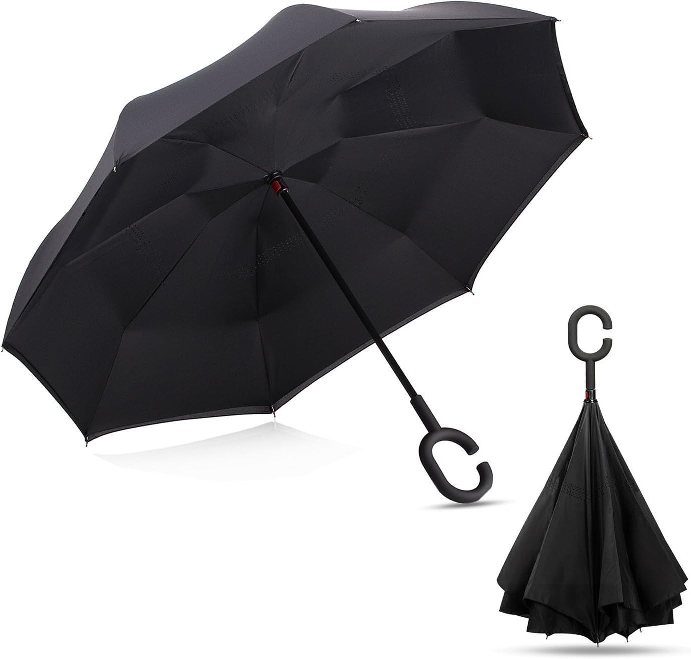 TOMENGBEIAABBCC Le Papillon Inverted Umbrella Reverse Folding Umbrellas Parasol Double Layer Car Outdoor Use (Black)