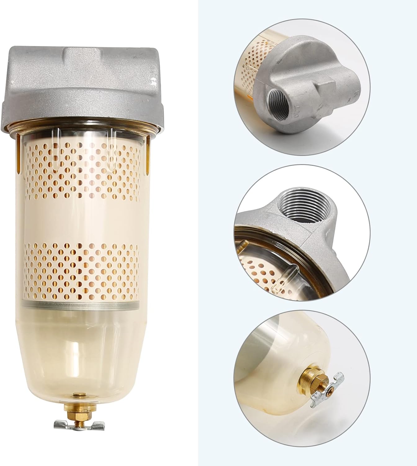 Saihisday 496 B10-AL Fuel Tank Filter Assembly with Filter Wrench Replacement for Gasoline and Diesel Water Separate 30 Micron Max 25 Gpm 150 Psi with 1inch NPT Top Cap