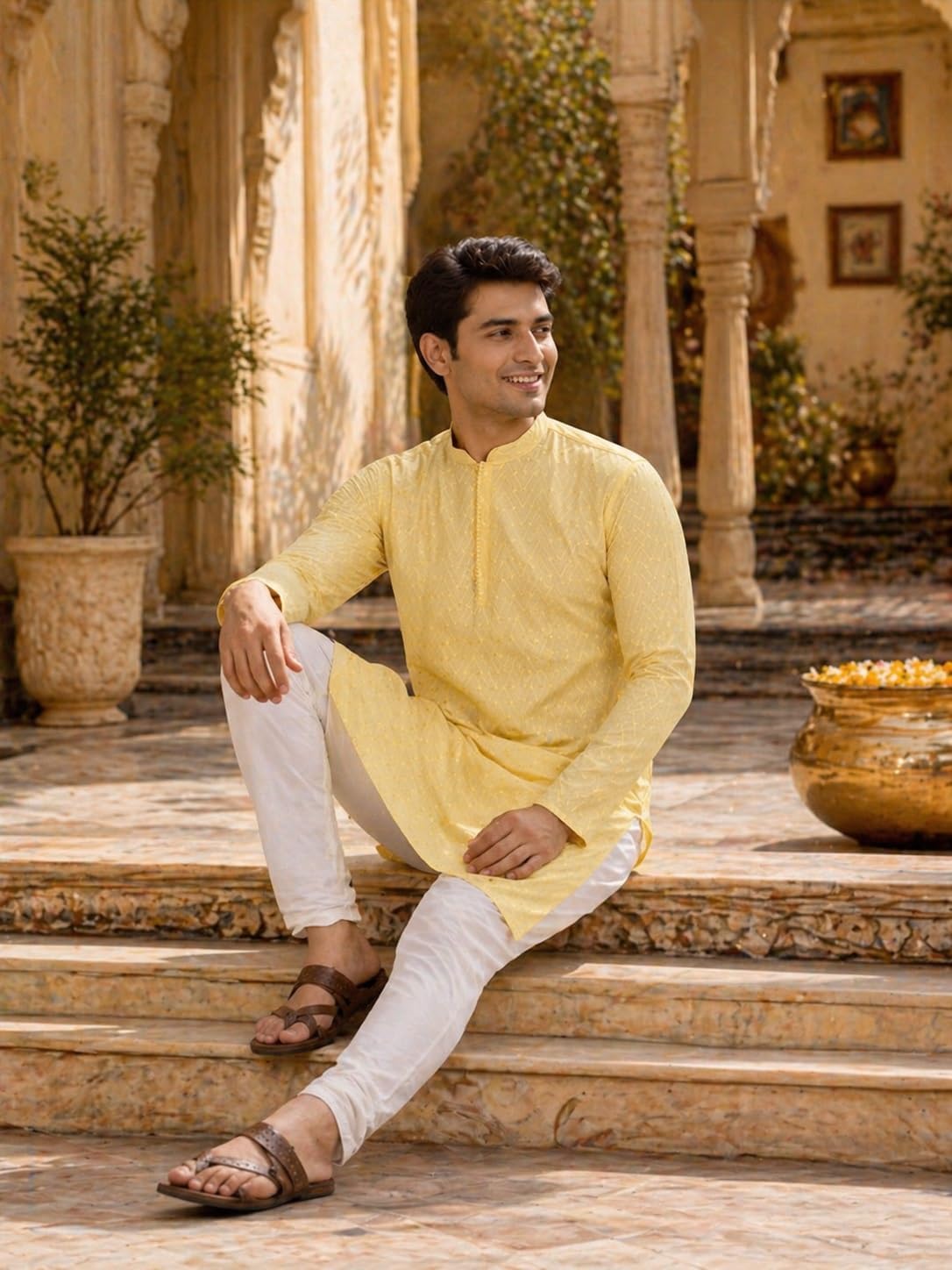 Sojanya (Since 1958 Men'S Pure Cotton Chikankari Only Long Kurta