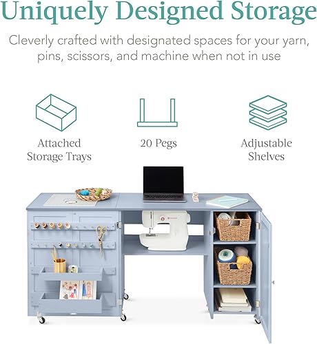 Vista 38 de Best Choice Products Mesa de costura plegable grande, estación de manualidades portátil multiusos y escritorio lateral con diseño compacto, ruedas