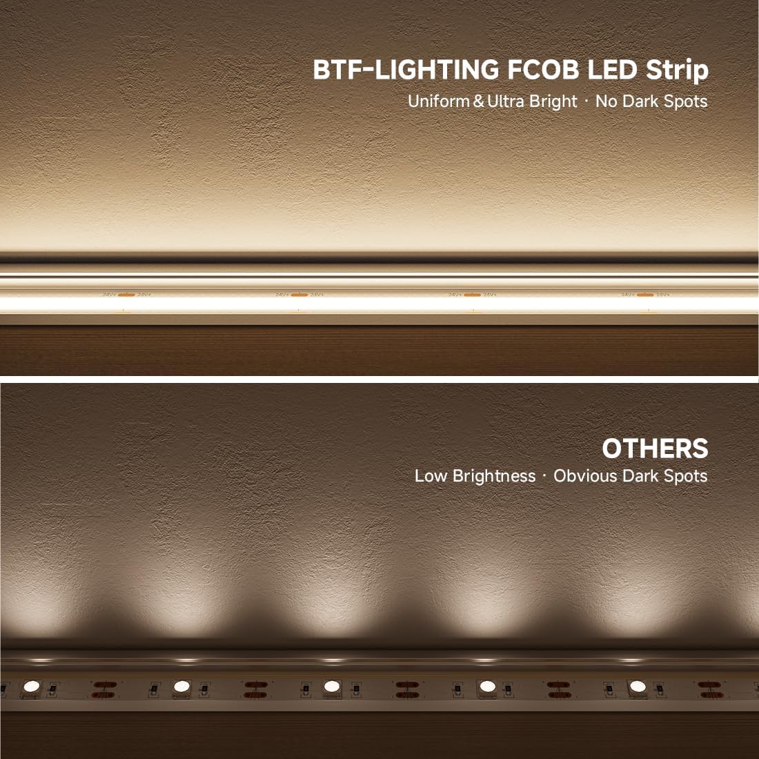 BTF-LIGHTING FCOB COB LED Strip 4000K 596+LM/FT Super Bright UL Listed DC24V 16.4FT 480LED/m 10mm Width Flexible High Density CRI 90+ Dimmable LED Light for Home Indoor Decor(No Controller or Adapter)