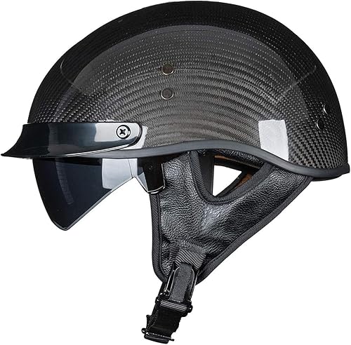 VCOROS Cascos de motocicleta retro de fibra de carbono para hombres y mujeres, cascos de media cara para motocicleta, Cruiser, Chopper, ciclomotor,
