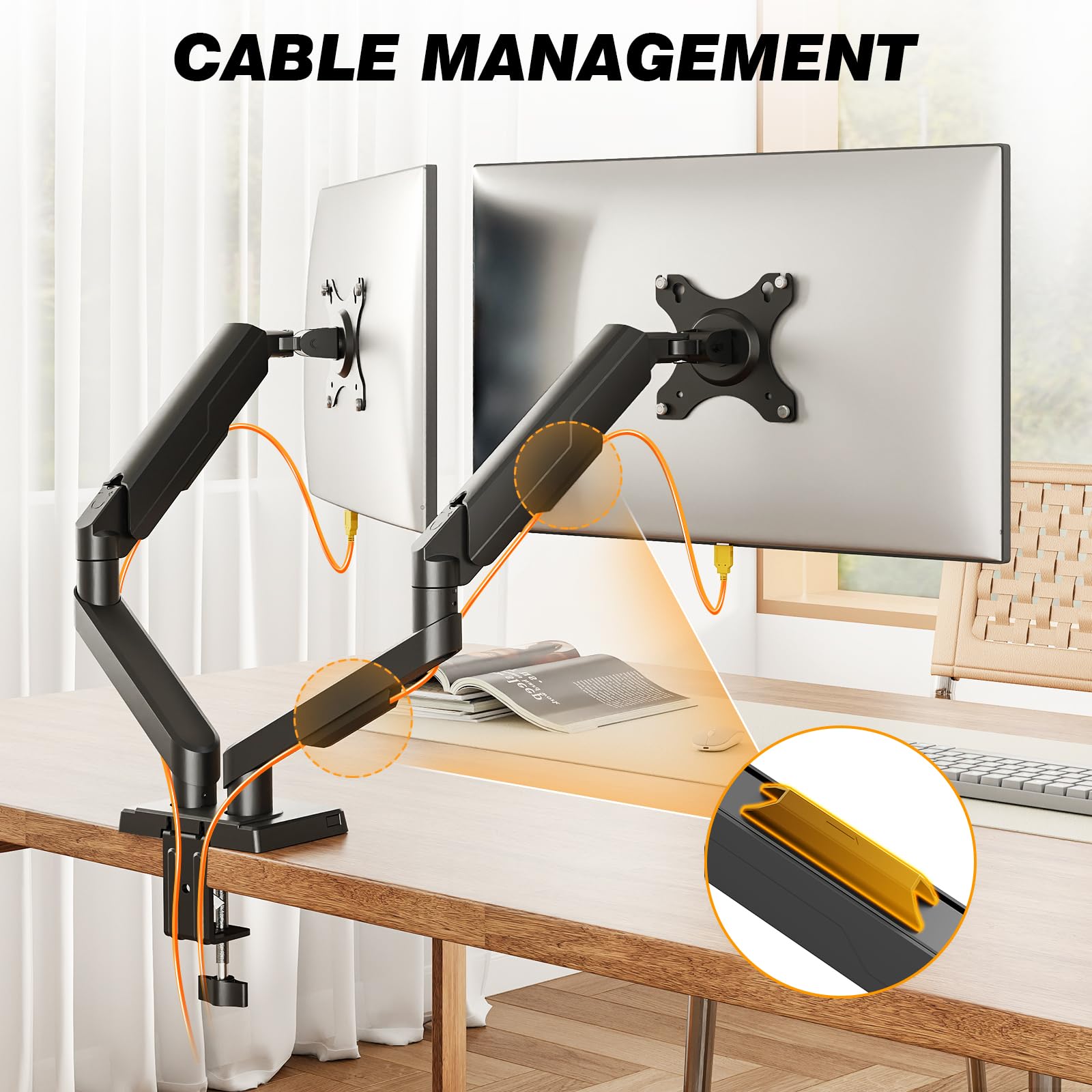 TVON Support Ecran PC 2 Ecran de 17 à 35 Pouces Bras Ecran PC Réglable en Hauteur avec Inclinaison Rotation Swivel VESA 75/100mm Capacite de Charge 2-10kg