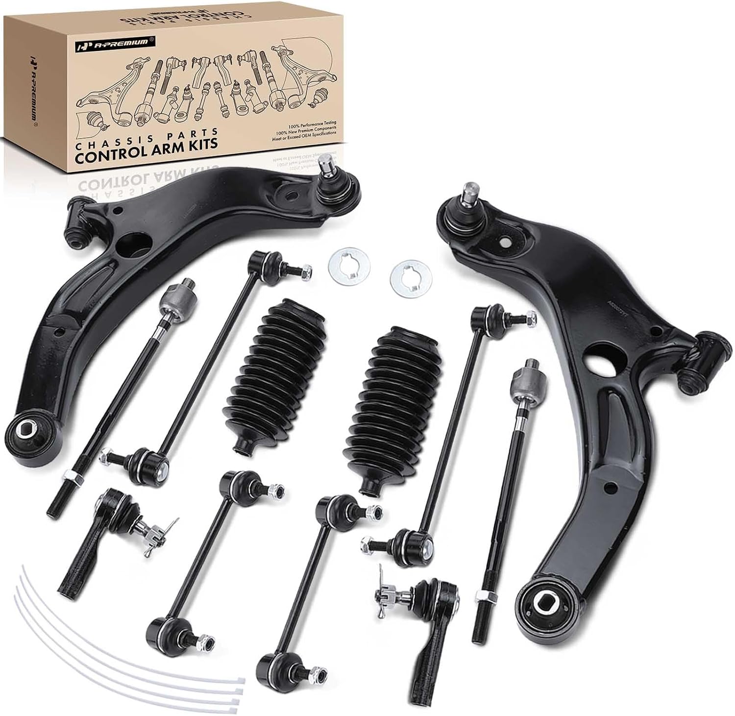 A-Premium Set of 12, Front Lower Control Arm, Inner Outer Tie Rod End, Front & Rear Sway Bar Link, Compatible with Mazda Protege 2001-2003, Protege5 2002-2003