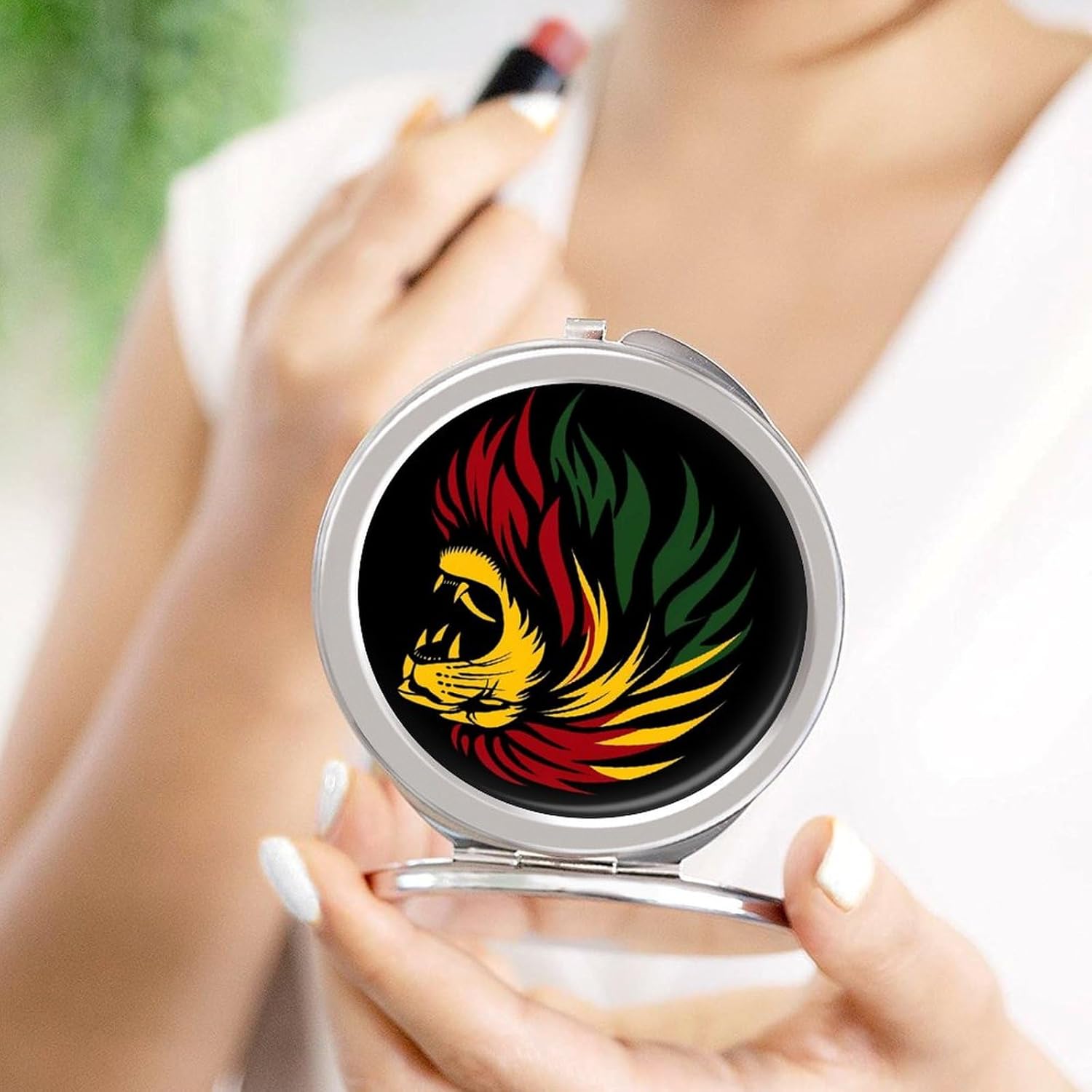 Rasta Reggae Lion Jamaica Compact Makeup Mirror Mini Foldable Cosmetic Mirror Portable Travel Mirror for Purse Pocket