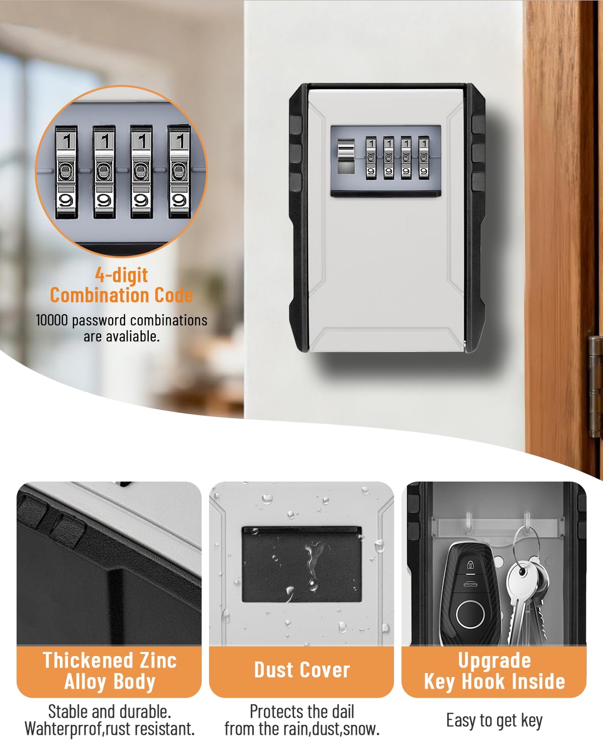 BKNOOU Caja de bloqueo para llaves, caja de bloqueo para llaves con código, caja de seguridad grande mejorada para escondedores de llaves al aire libre, caja fuerte para llaves montada en la pared