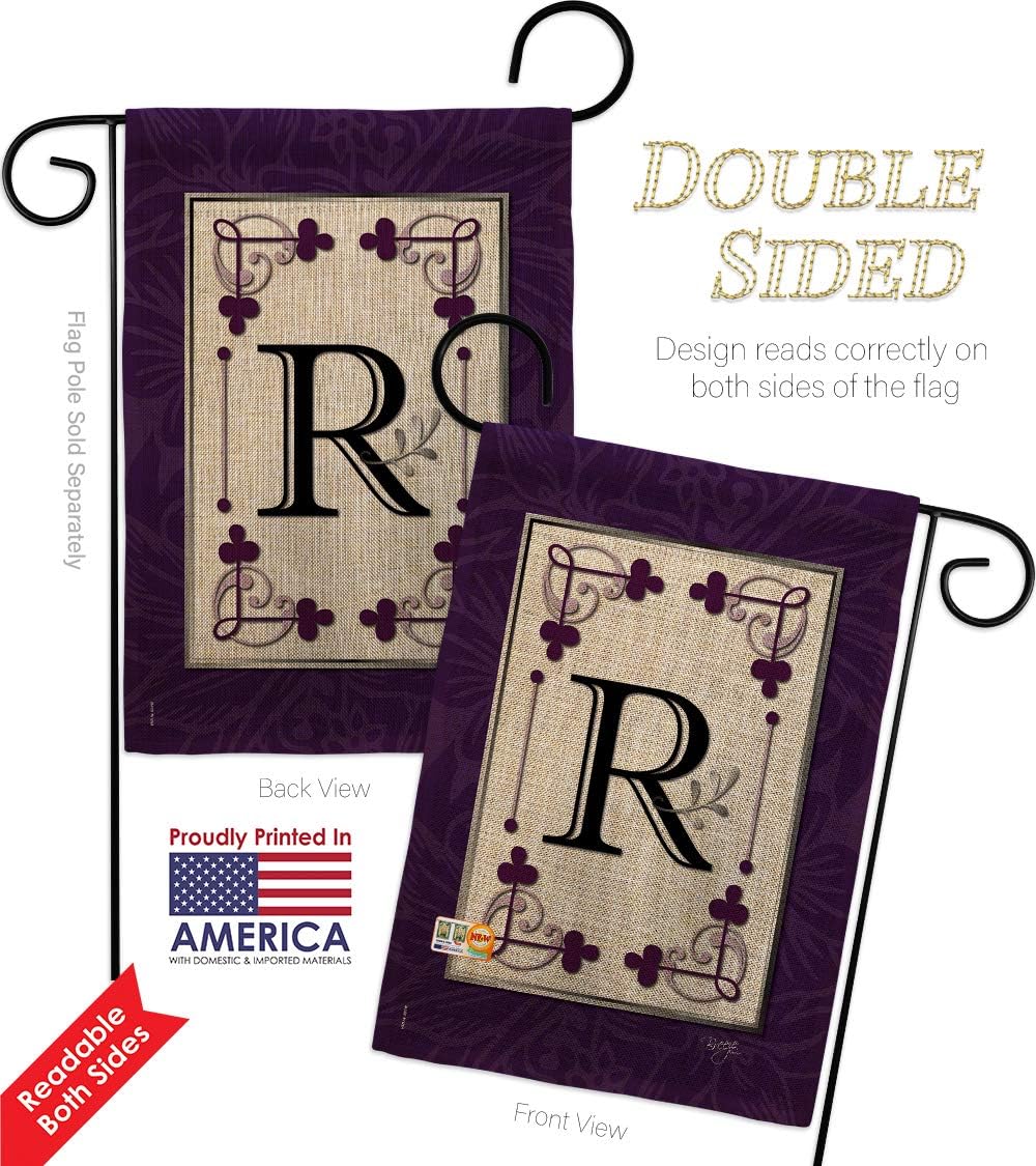 Classic R Initial Burlap Garden Flag Monogram Country Living Simply Beauty Floral Vintage Letter Everday Small Decorative Gift Yard House Banner Double-Sided Made In USA 13 X 18.5