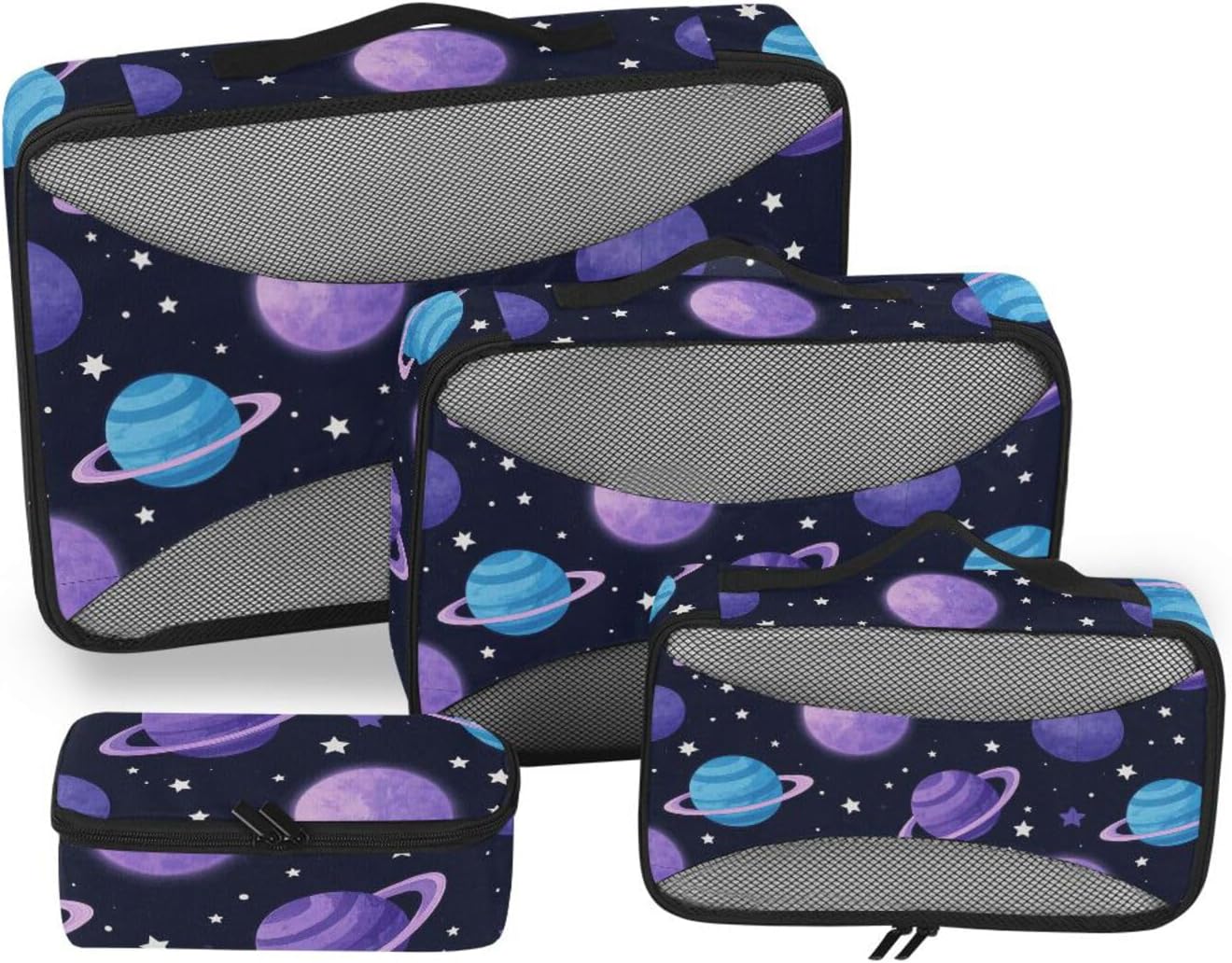 Cartoon Space Planet Colorful 4 Pcs set travel organizers for Mesh Travel Essentials expandable packing cubes