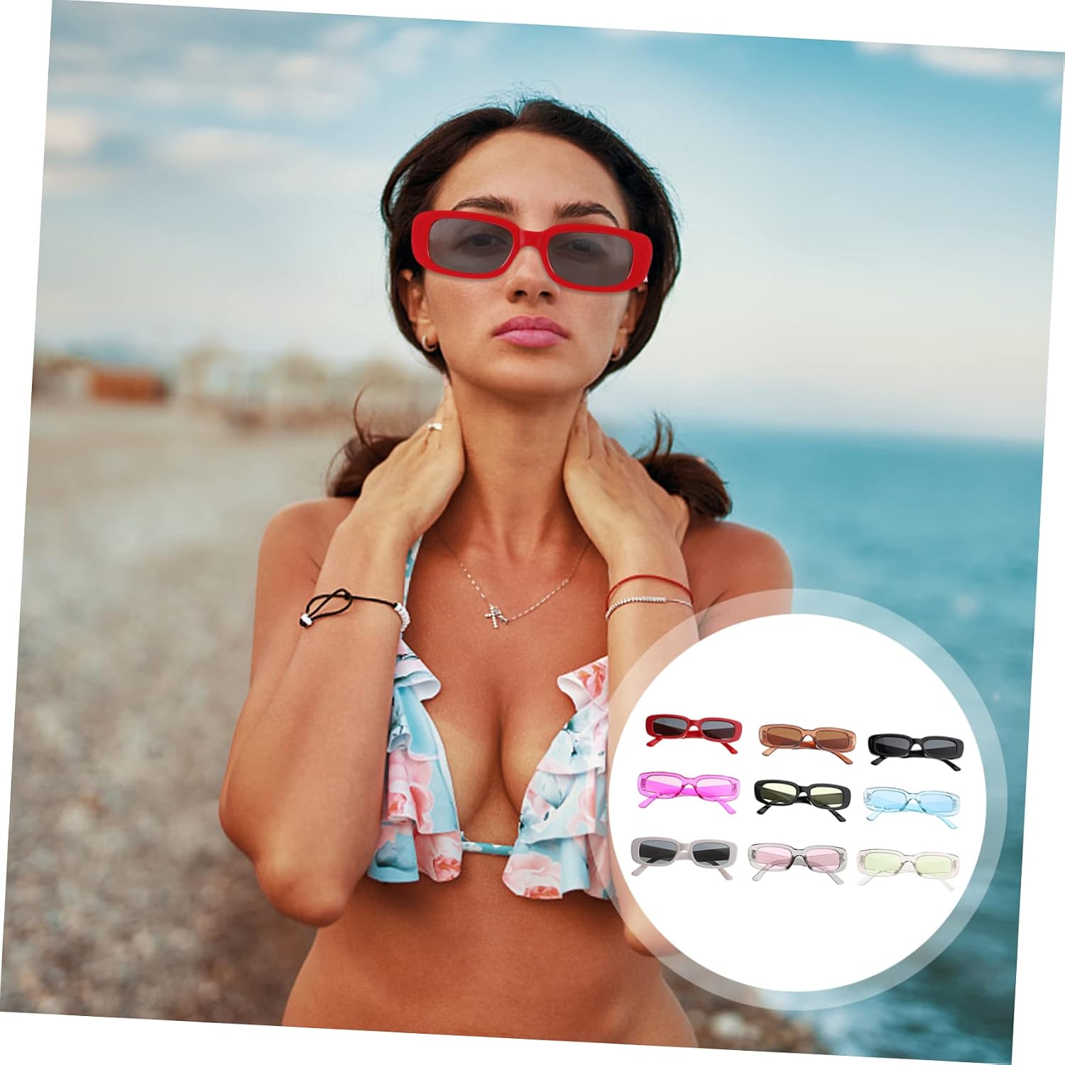 9pcs Retro Rectangle Sunglasses for Men Women Eyewear with Lenses for Festivals and Summer Travel Stylish Chic Frames Uv Protection for All Occasions