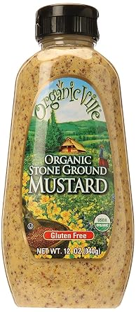 Sky Valley Foods Organicville Stone Ground Mustard, 12 Bottles 12-oz ea; Stone Mill Ground Brown Mustard Seeds and Certified Vegan, Gluten-Free, Organic, Natural Ingredients Form a Savory Condiment