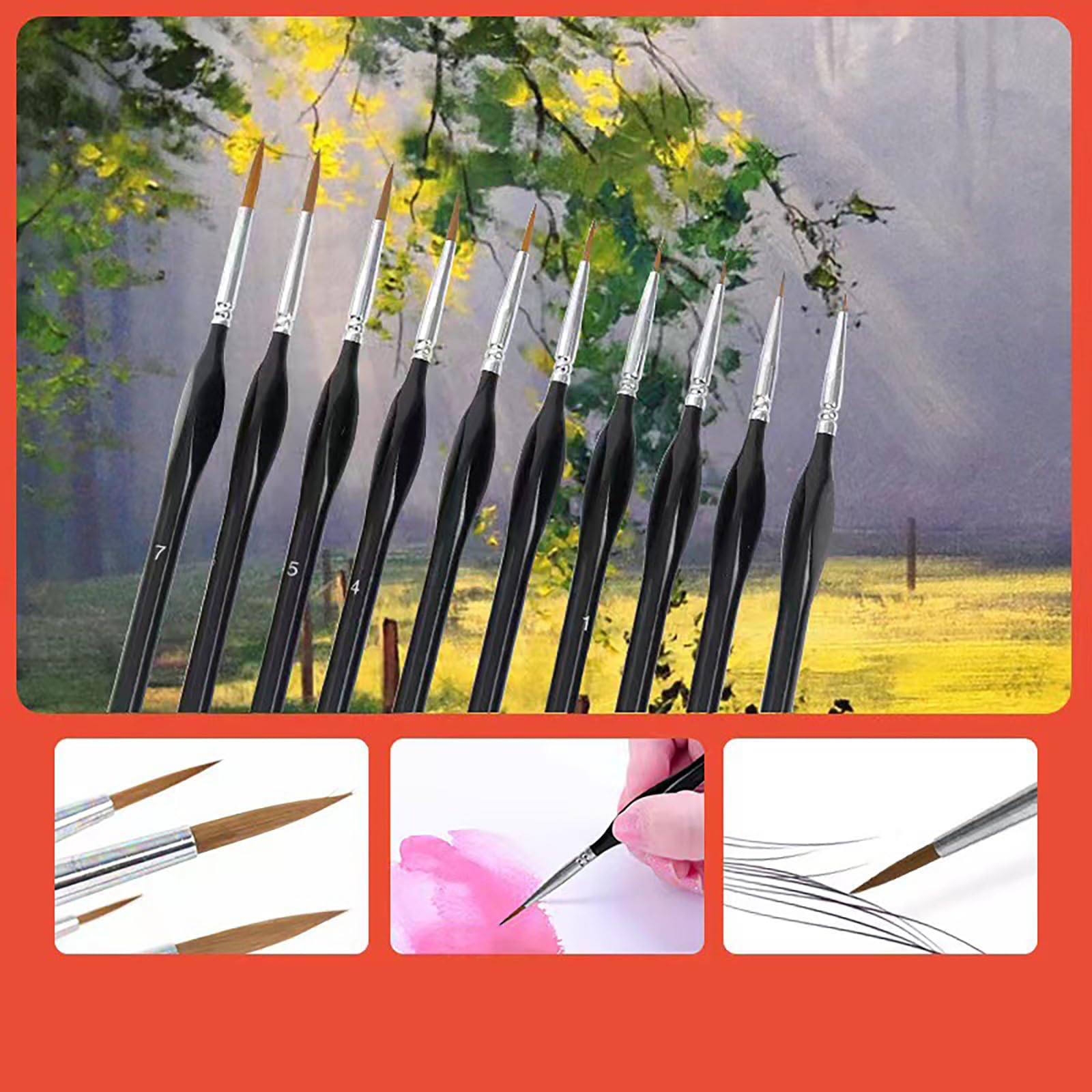 Ensemble de 10 pinceaux pour détails Fins, Pointe Professionnelle, pinceaux Miniatures pour Artistes, Lignes Fines Noires, pour Aquarelle, Acrylique, Peinture à l'huile détaillée