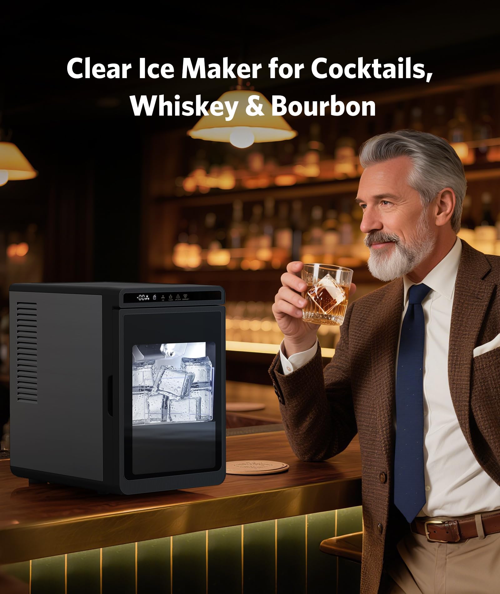 Electactic 9 Cubes Ready In 6-8 Mins Countertop Ice Maker, 26.5lbs Per Day Stainless Steel Portable Ice Maker, Ice Maker Machine With Carry Handle, For Home/Kitchen/Camping/RV (Silver) on Fridge.com - View 5