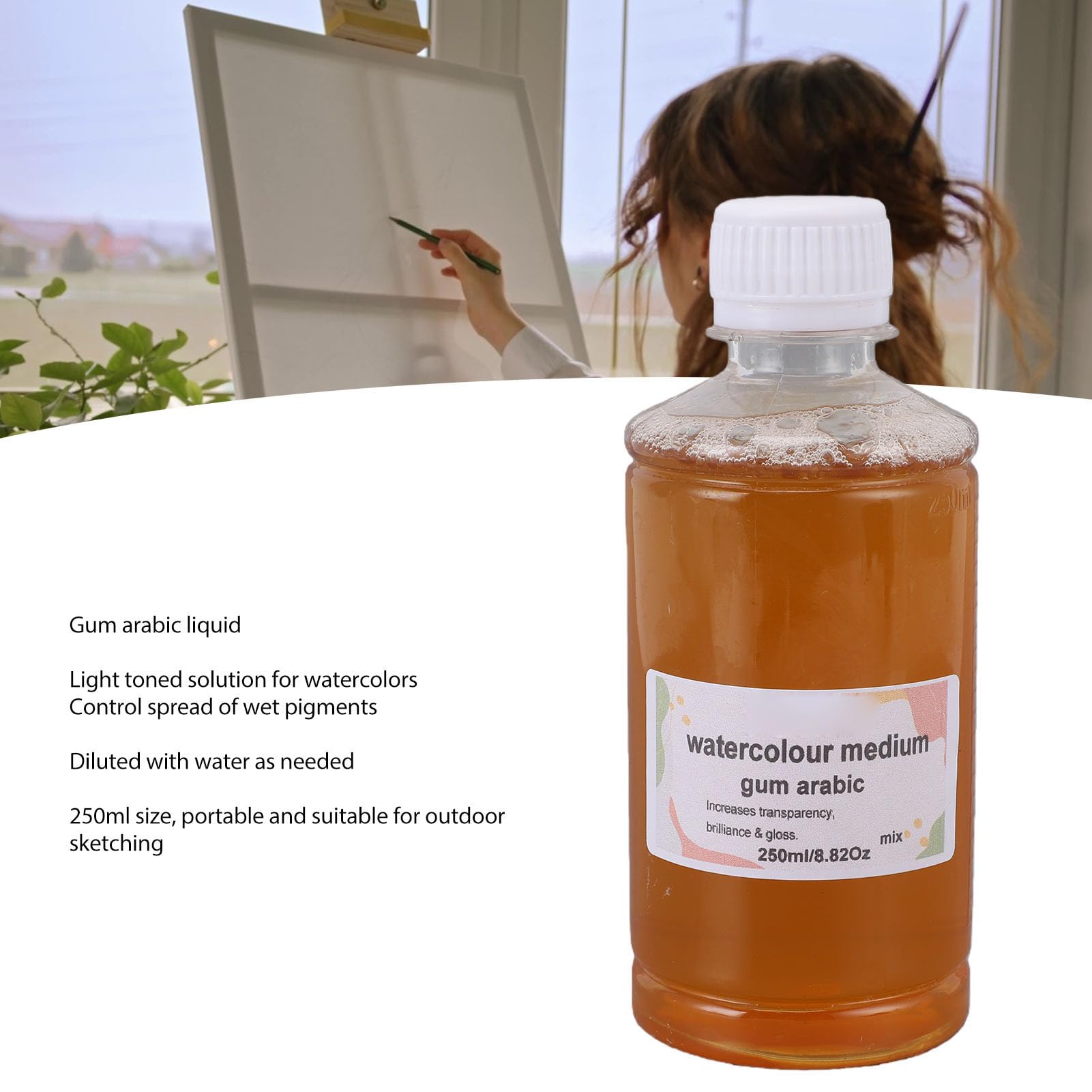 Zerodis Gomma Arabica Liquida, Soluzione Dai Toni Chiari con Controllo della luminosità, 250 Ml per Schizzi All'aria Aperta, Maggiore Trasparenza, Macchie Ridotte Sfumatura più Omogenea