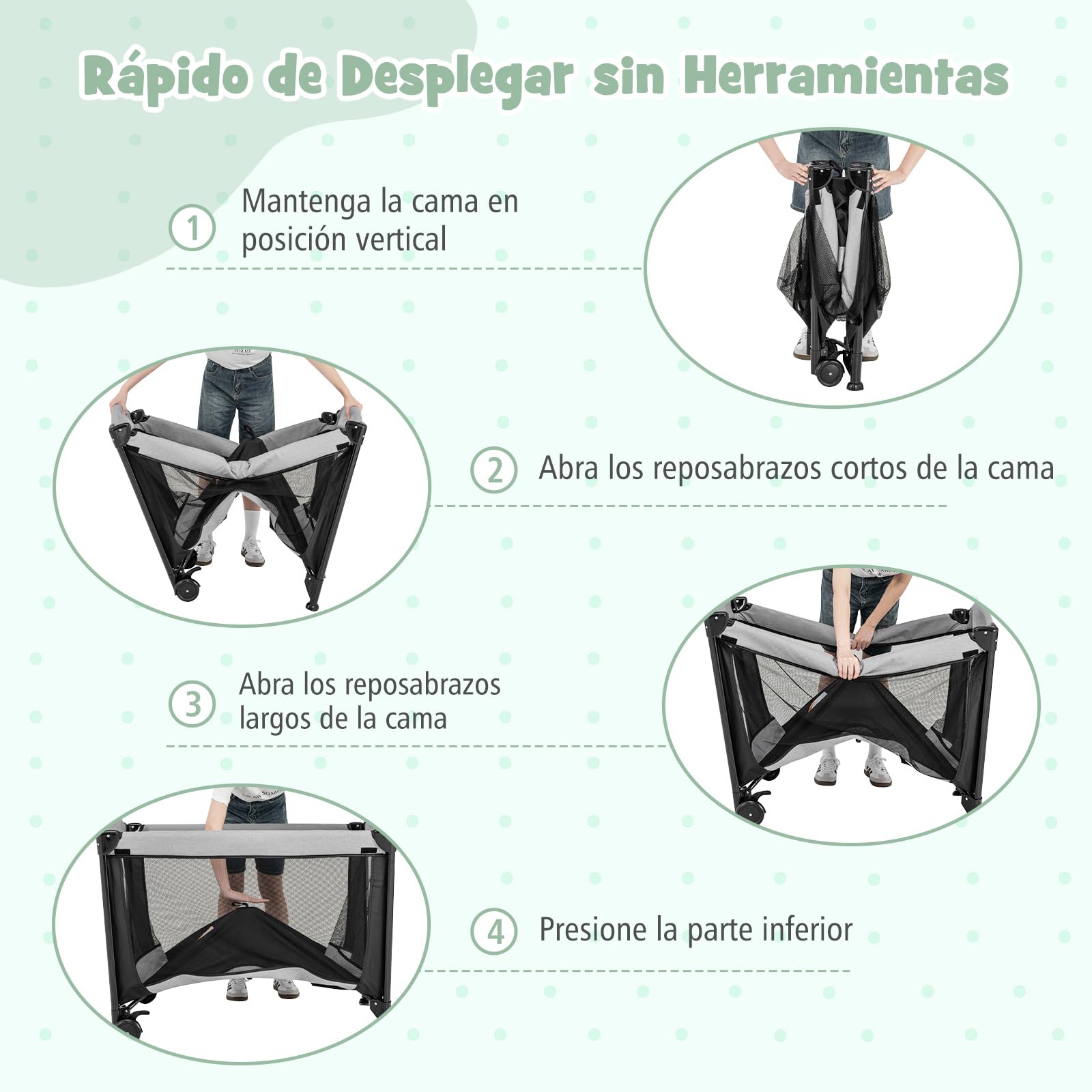 COSTWAY 5 en 1 Cuna de Viaje para Niños, Centro Infantil Portátil con Cuna,Cuna y Cambiador de Pañales, Juego para Bebés y Colchón Extraíble, Cesta de Almacenamiento, 2 Ruedas Bloqueables (Negro)