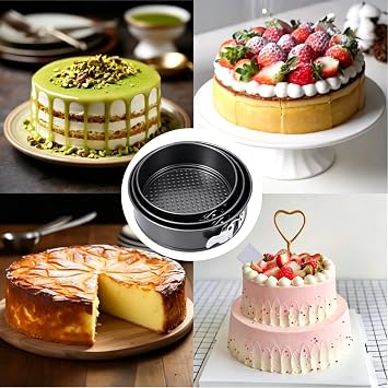 Baking Set of 3 (18cm/20cm/22cm) Spring Cake Pan for Cheesecake, Non-Stick Feather Baking Tray with Loose Base, Leakproof Cheesecake Mould,