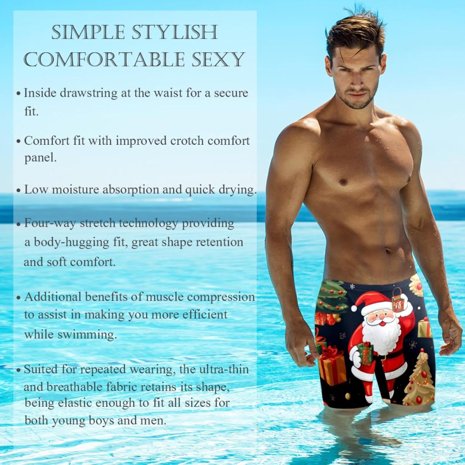 Christmas Elements Men's Swim Jammers for Training, Swim Shorts for Boy Dry Quick Youth Boys Jammer Swimwear