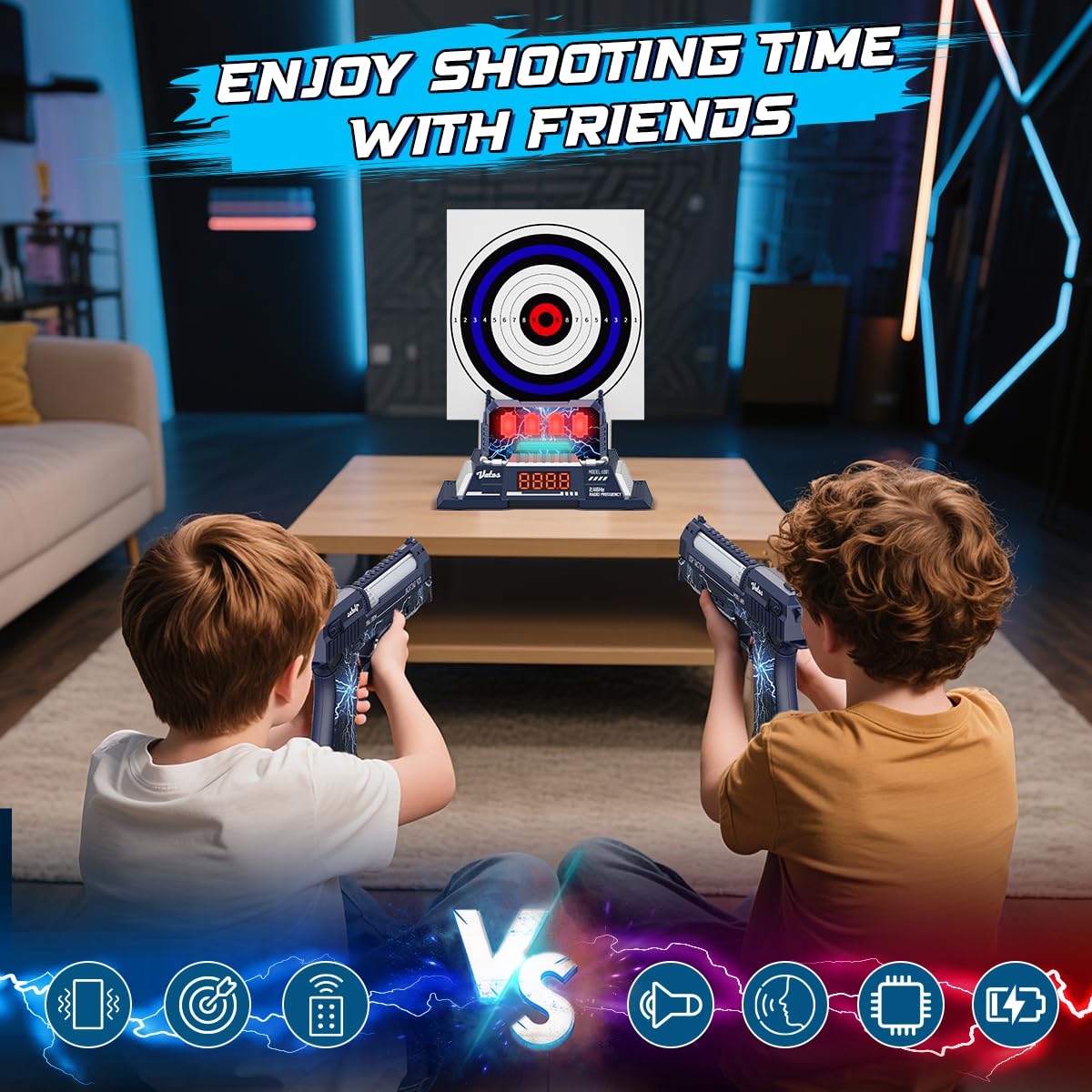VATOS Juego de dianas inteligentes con pistola láser recargable, puntuación automática, 4 modos de disparo