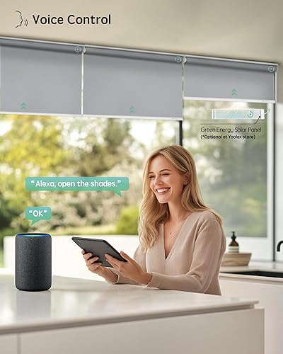 Miniatura 220 de Yoolax Persianas motorizadas con control remoto, persianas inteligentes opacas para ventanas, persianas enrollables motorizadas, persianas Tela