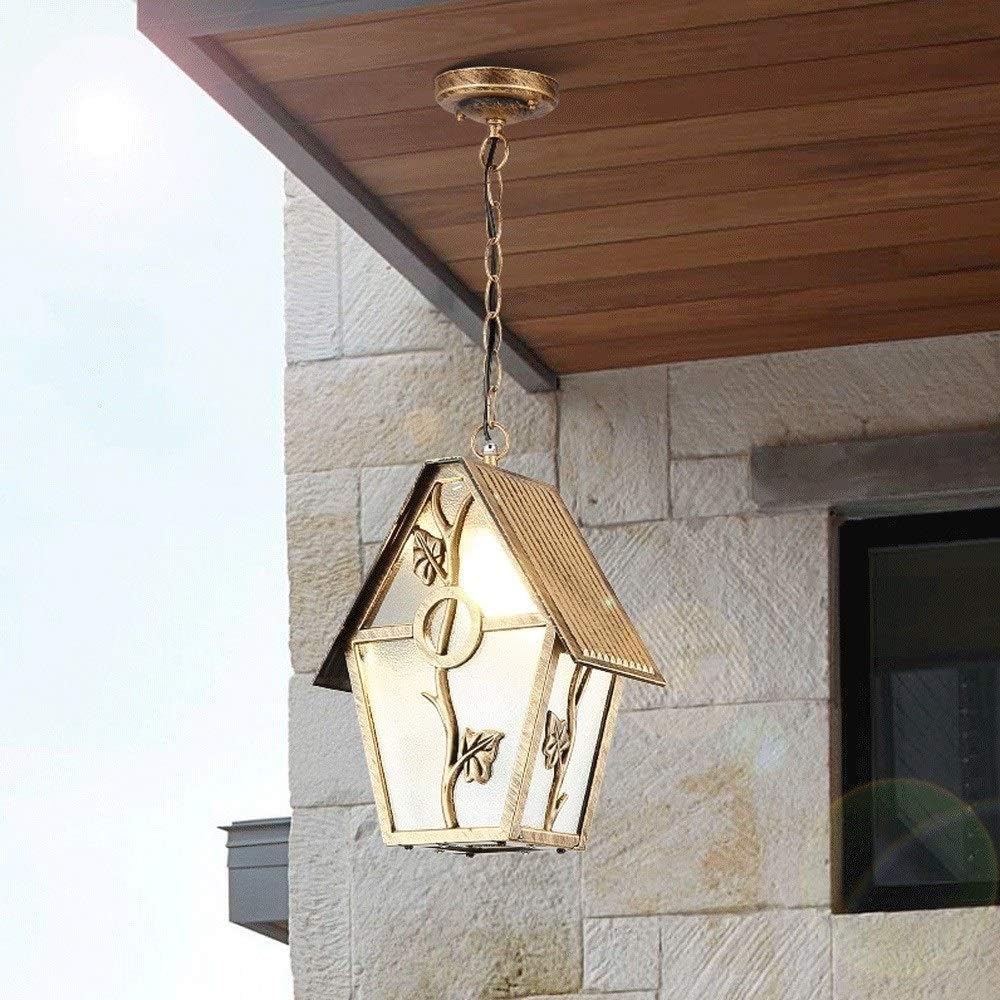Lamp Antique Aluminum Outdoor Waterproof Hanging Lantern, Creative Glass Chandelier Village Ceiling Light, Gazebo Courtyard Garden Flush Mount Fixture/Bronze