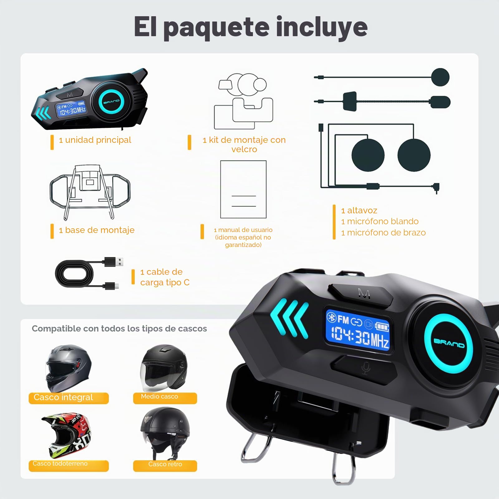 K09 Intercomunicador Moto Bluetooth 5.4, Kit Manos Libres para Motocicleta 500 m Doble Comunicación, Auriculares con Pantalla Digital, IPX8 Impermeable, Sonido HI-FI, FM (1 Pieza)