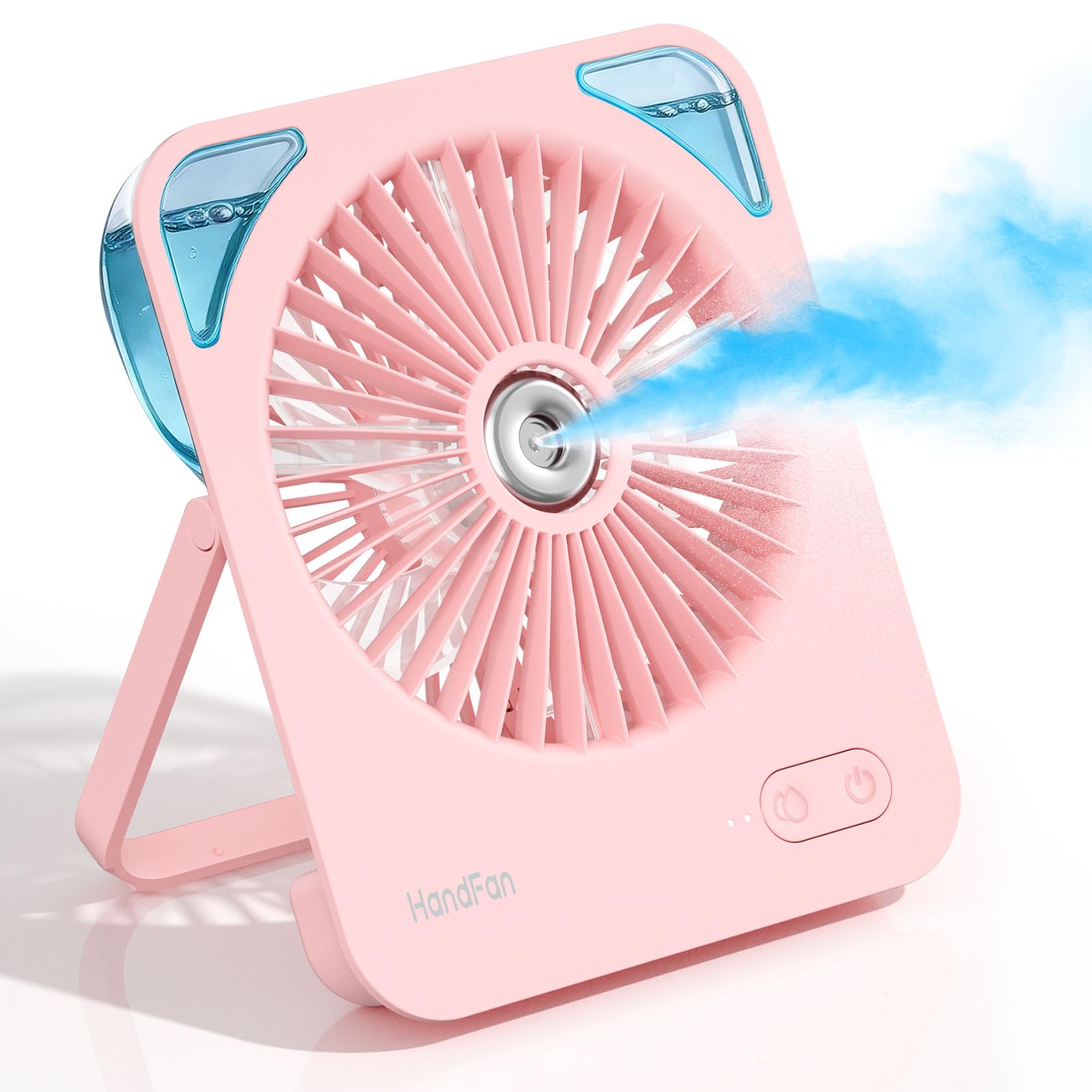 HandFan Portable Desk Misting Fan, 4000mAh Rechargeable Personal Mister Fan, Spray Water Mist Fans Battery Powered, Foldable Cooling Table Fans for Home Office Travel Beach Outdoors