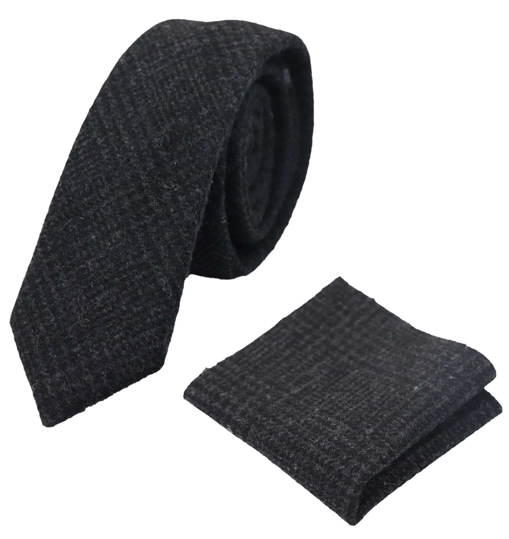 TruClothing Mens Tweed Herringbone Tie Pocket Square Check Classic Blue Brown Grey Black - Black 11 One Size