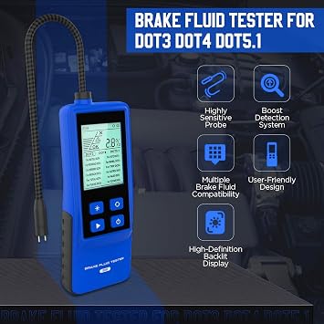 Brake Fluid Tester Automotive Digital Brake Fluid Detector Moisture Detector for DOT3 DOT4 DOT5.1, Car Brake Fluid Boiling Point Meter with 2.8 Display Audible Alarm High Precision Probe (T10)