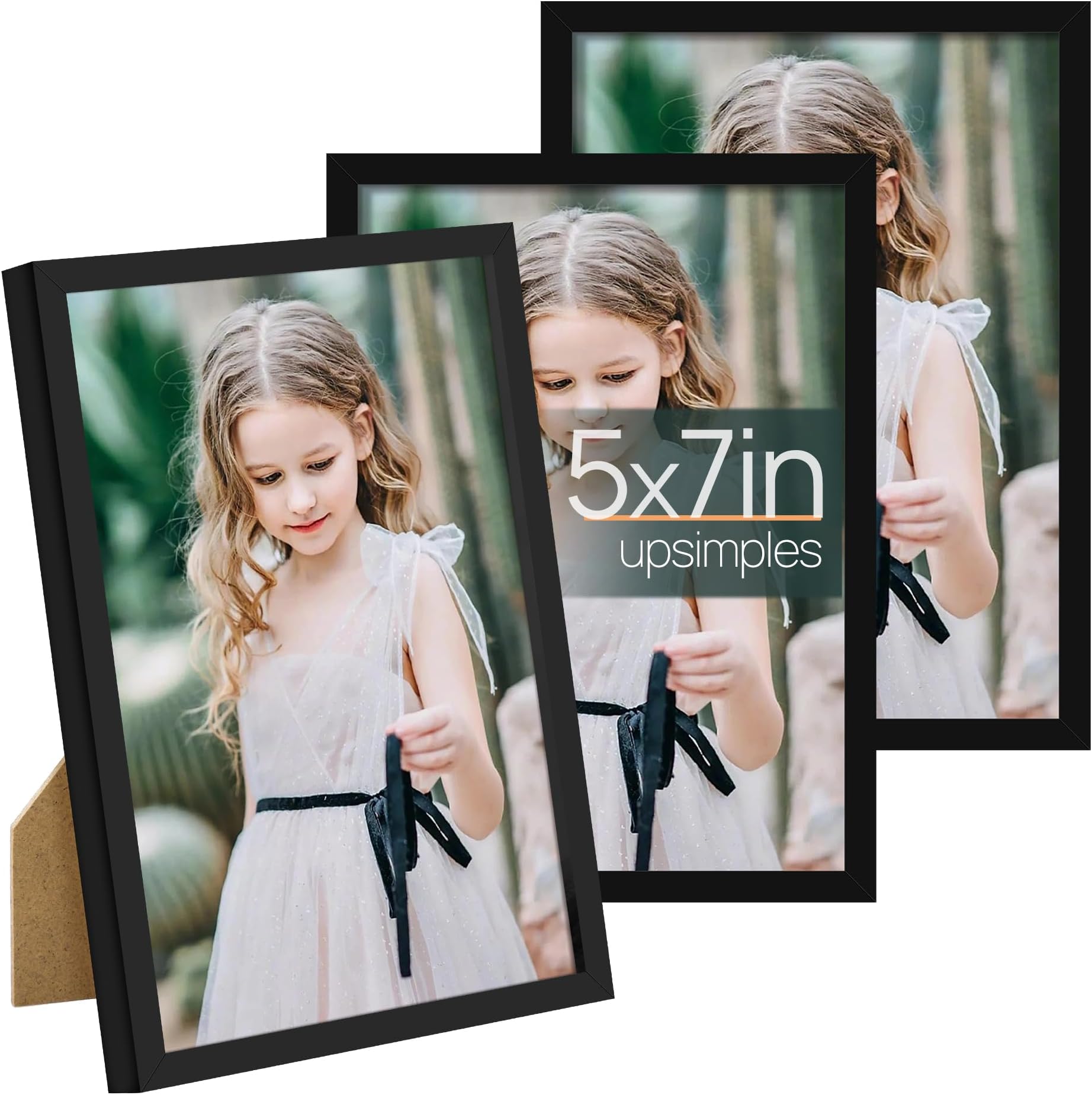upsimples 5x7 inch (12.7x17.78cm) Picture Frame Set of 3, Made of High Definition Glass for 5x7 inch Black Frames, Wall and Tabletop Display Thin Border Photo Frame for Home Décor