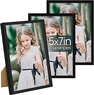 upsimples 5x7 inch (12.7x17.78cm) Picture Frame Set of 3, Made of High Definition Glass for 5x7 inch Black Frames, Wall and Tabletop Display Thin Border Photo Frame for Home Décor