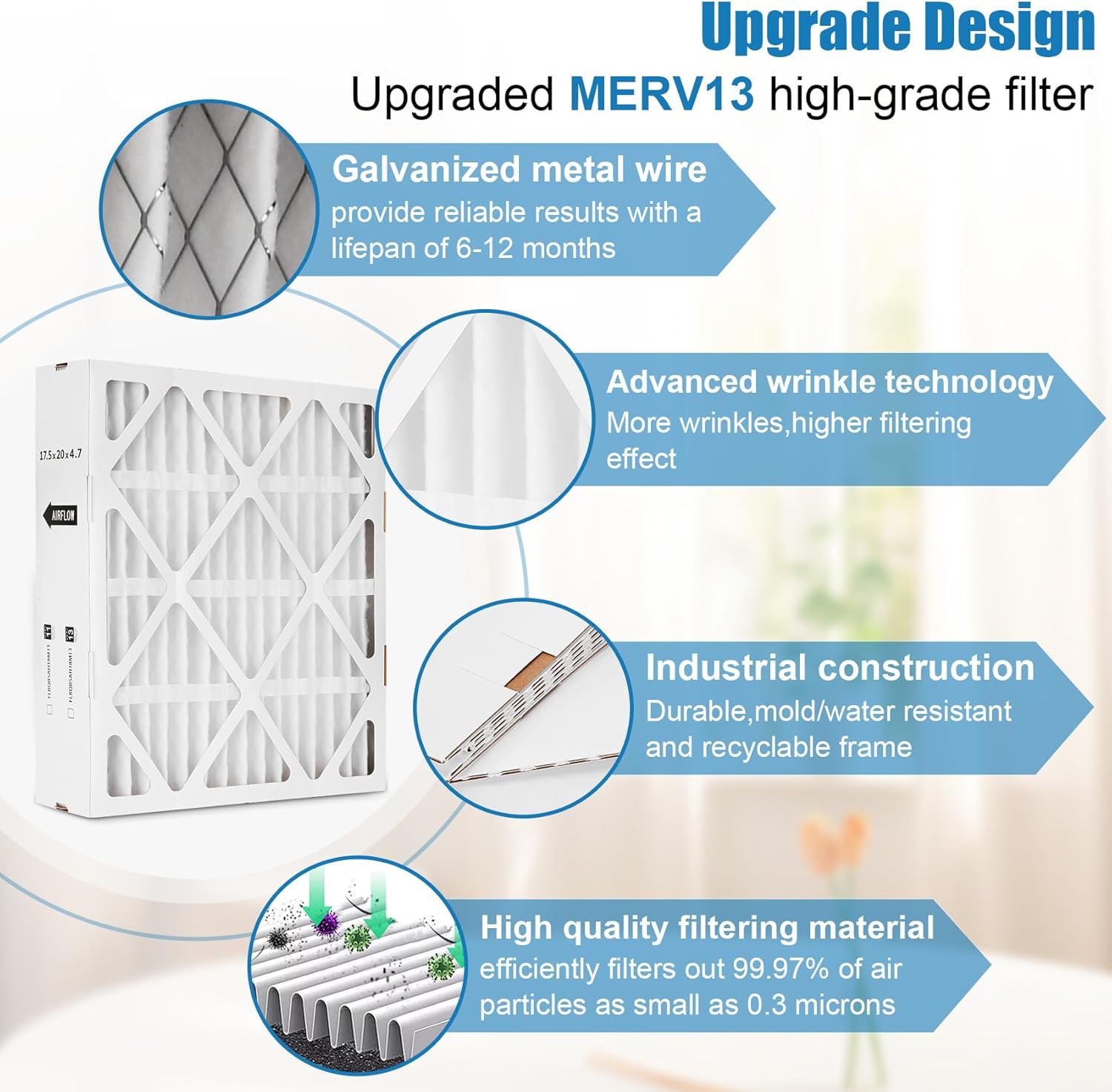 2Pack Upgrade FLRQB5AH18M11 Filter MERV13 17.5" x 20" x 4.7" Compatible with Trane QuikBox Filter FLRQB5AH18M13