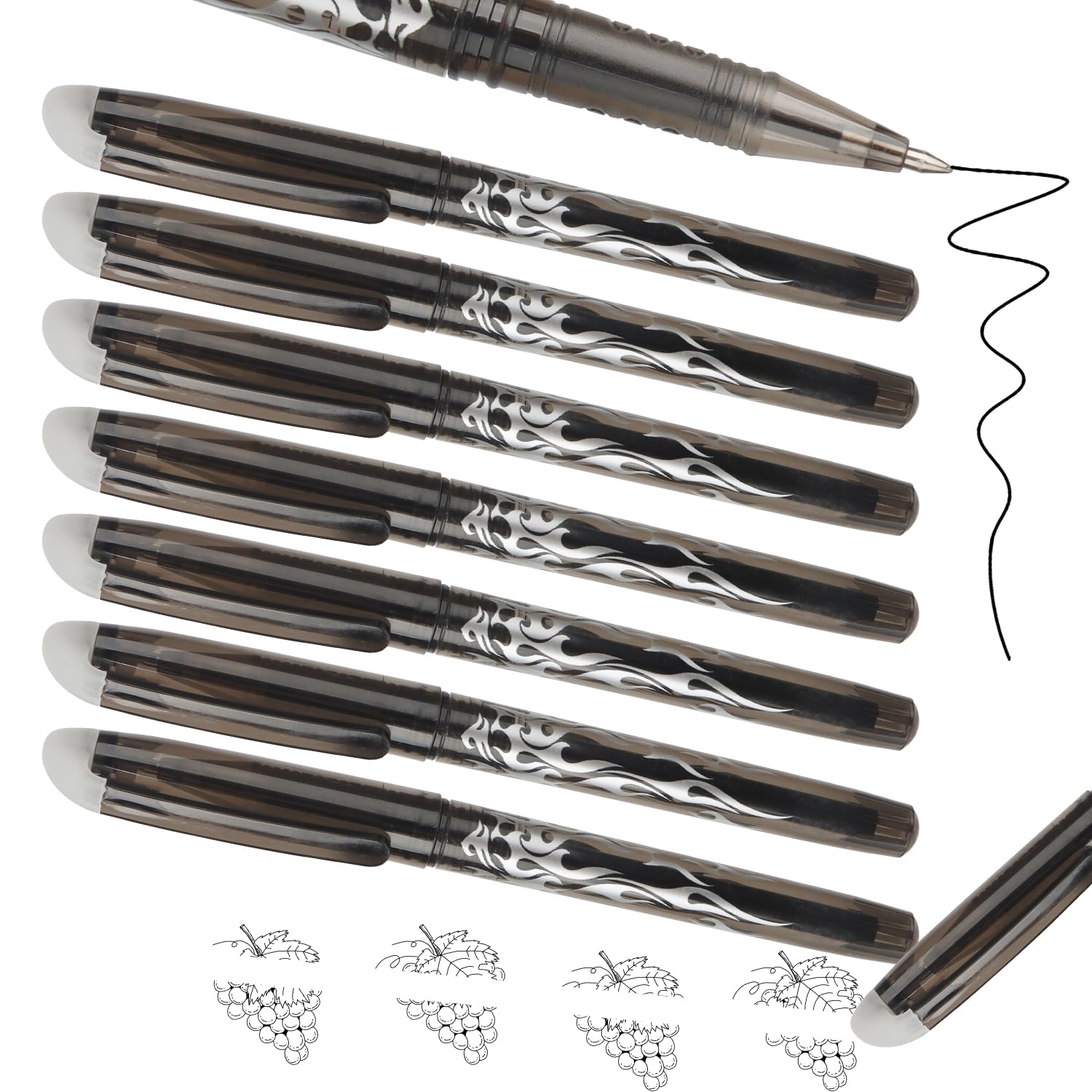MOTIBACK 7PCS Black Erasable Gel Pens with Rubber Erasers – Smooth Writing Gel Pens for School, Office & Home, Perfect Erasable Pens for Kids & Adults, Easy Corrections, Ideal School Supplies 0.5mm