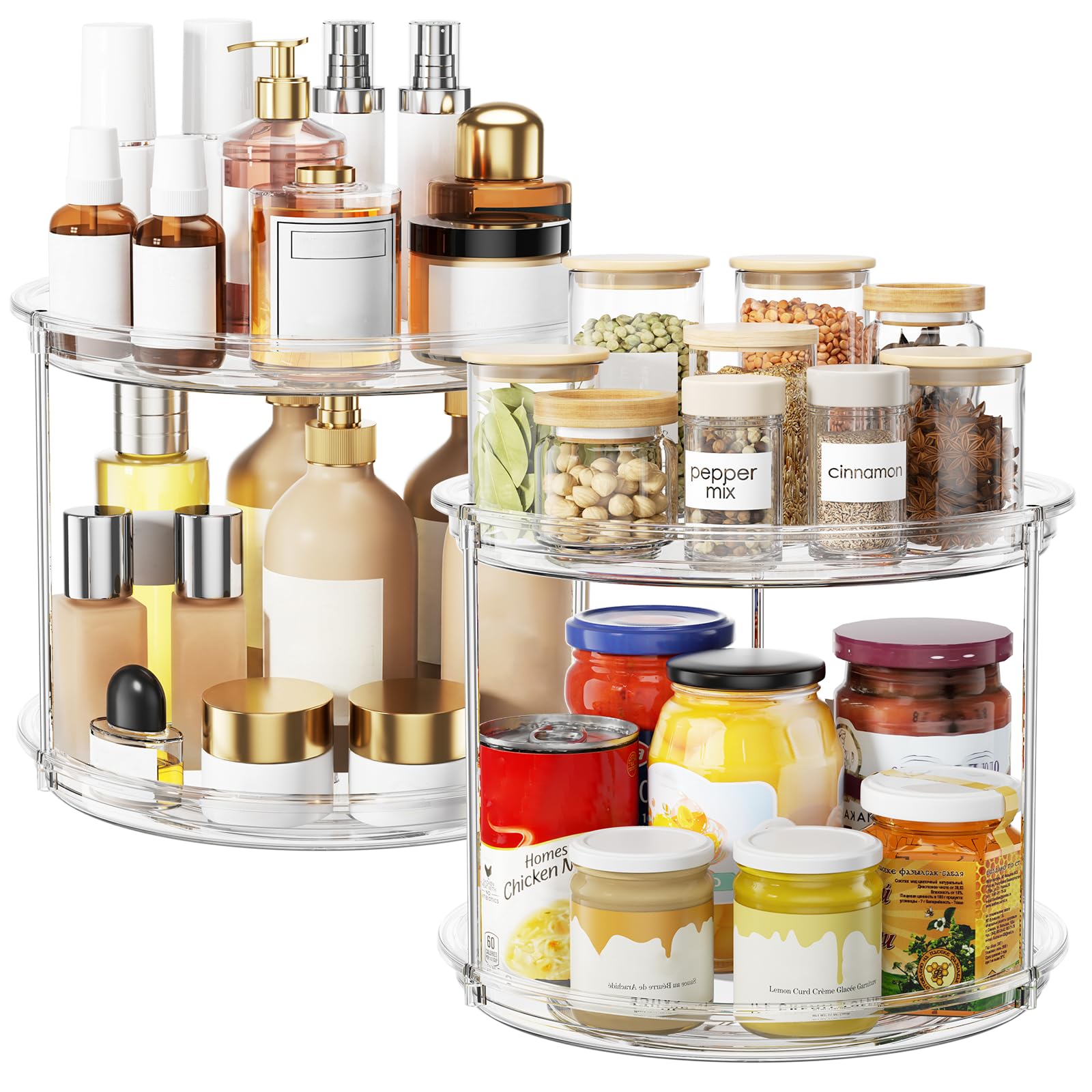 Photo 1 of 2 Pack 2 Tier Lazy Susan Organizer, 9'' Lazy Susan Turntable for Cabinet, Stackable Turntable Organizer Rotating Spice Rack Organization for Kitchen Countertop, Pantry, Bathroom, Clear