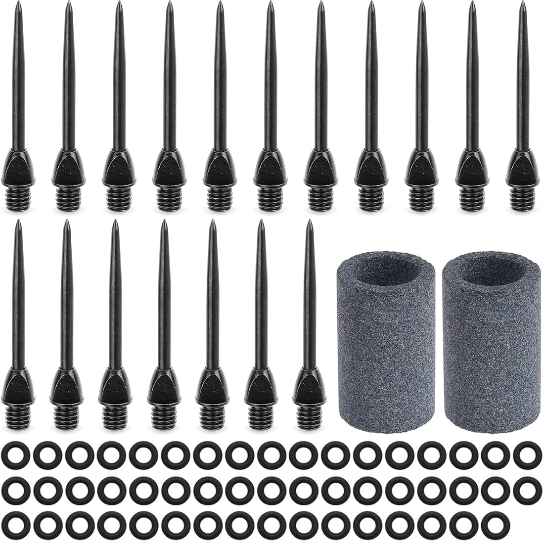 18 puntas para dardos de acero 2BA, puntas de metal para dardos, puntas blandas para dardos, puntas de repuesto, accesorios para dardos, con 50 anillos de goma para dardos y 2 muelas